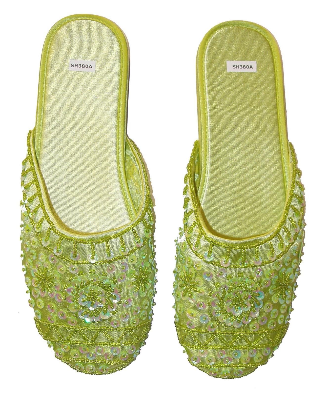 Designer Sequin Satin Beaded Slippers LIME GREEN size 7 only Size US 7 / IT 37 - 1 Preview