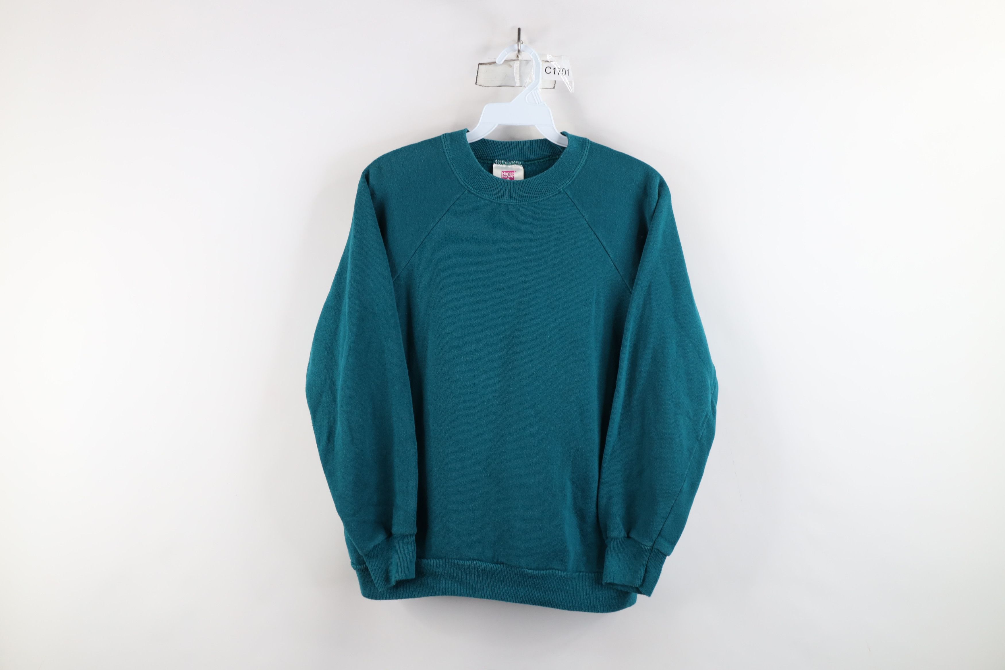 Vintage Vintage 90s Streetwear Faded Blank Crewneck Sweatshirt Teal Size M / US 6-8 / IT 42-44 - 1 Thumbnail