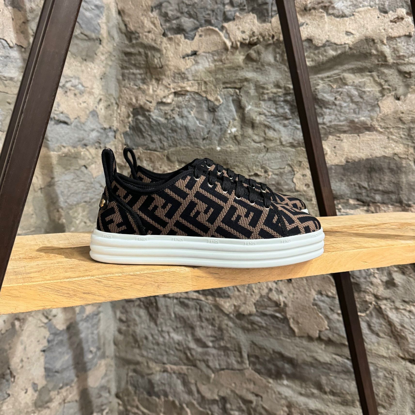 image of Fendi Zucca Ff Brown Mesh Platform Sneakers, Women's (Size 8)