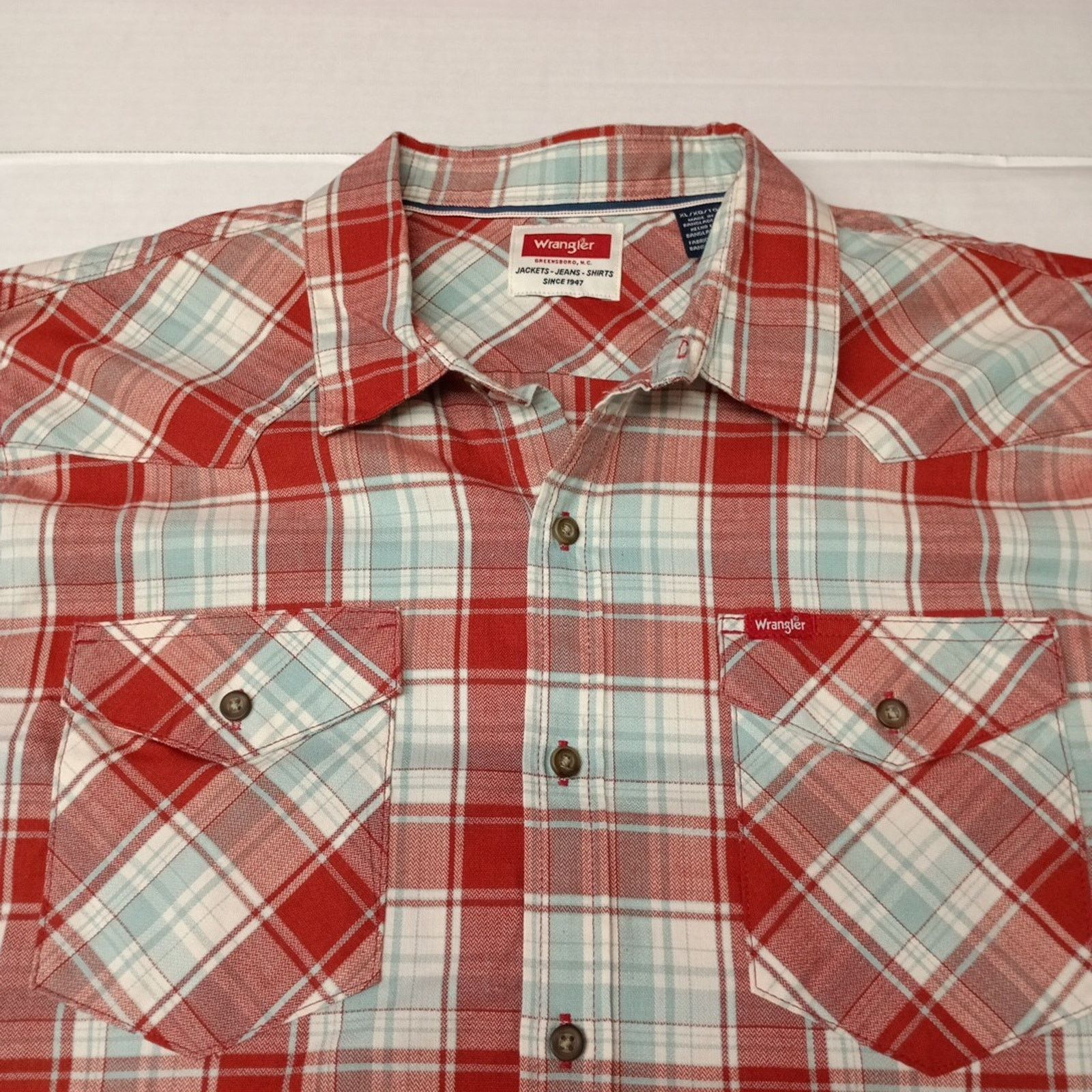 Wrangler Wrangler Cowboy Wash Shirt Men's Size XL Red Sky Blue Plaid Size US XL / EU 56 / 4 - 3 Thumbnail