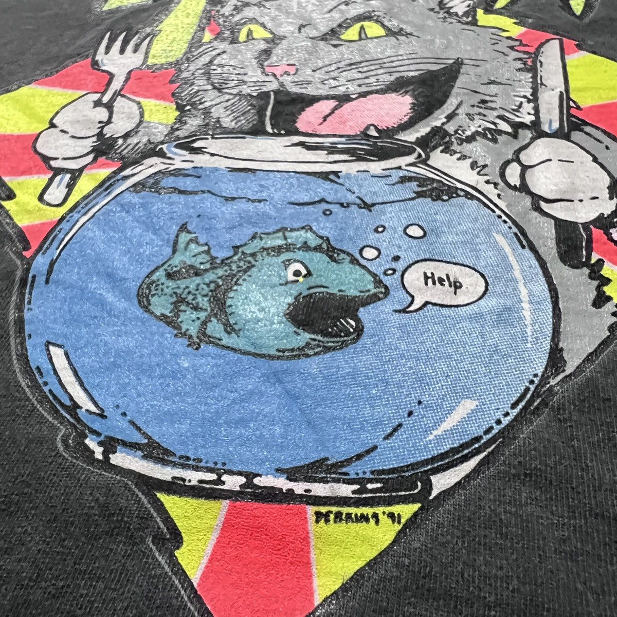 Vintage Vtg 90s SUSHI cat humor funny Tee Faded graphic streetwear Size US XL / EU 56 / 4 - 3 Thumbnail