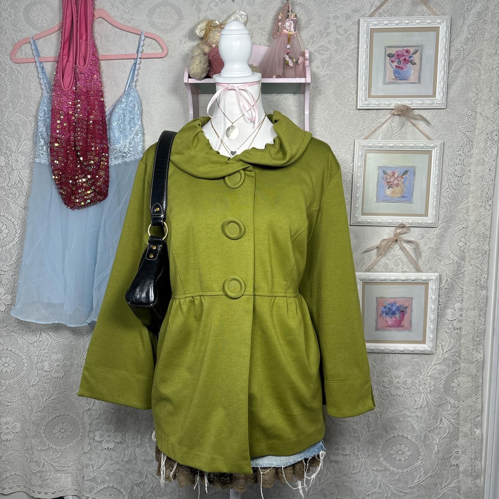 Other y2k green chartreuse pea coat jacket Size XXL / US 16-18 / IT 52-54 - 3 Thumbnail