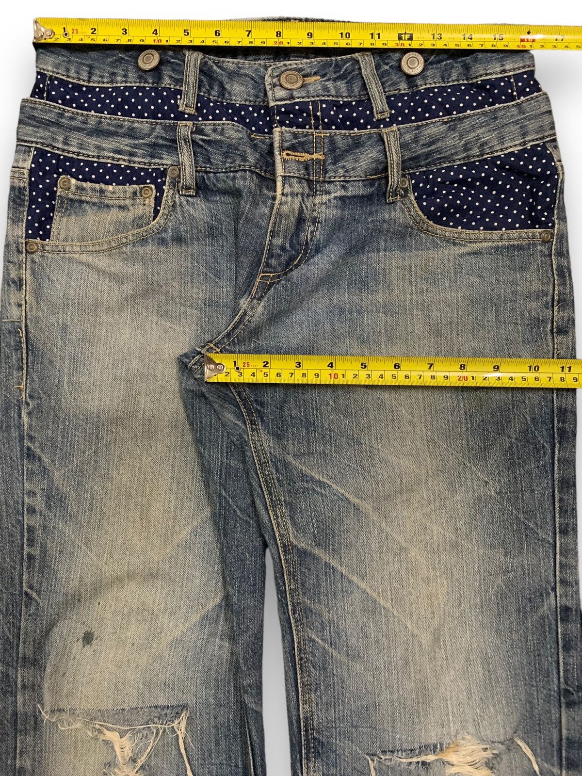 14th Addiction Vintage Japanese Brand Double Waist Mud Wash Distress Jeans Size US 32 / EU 48 - 15 Thumbnail
