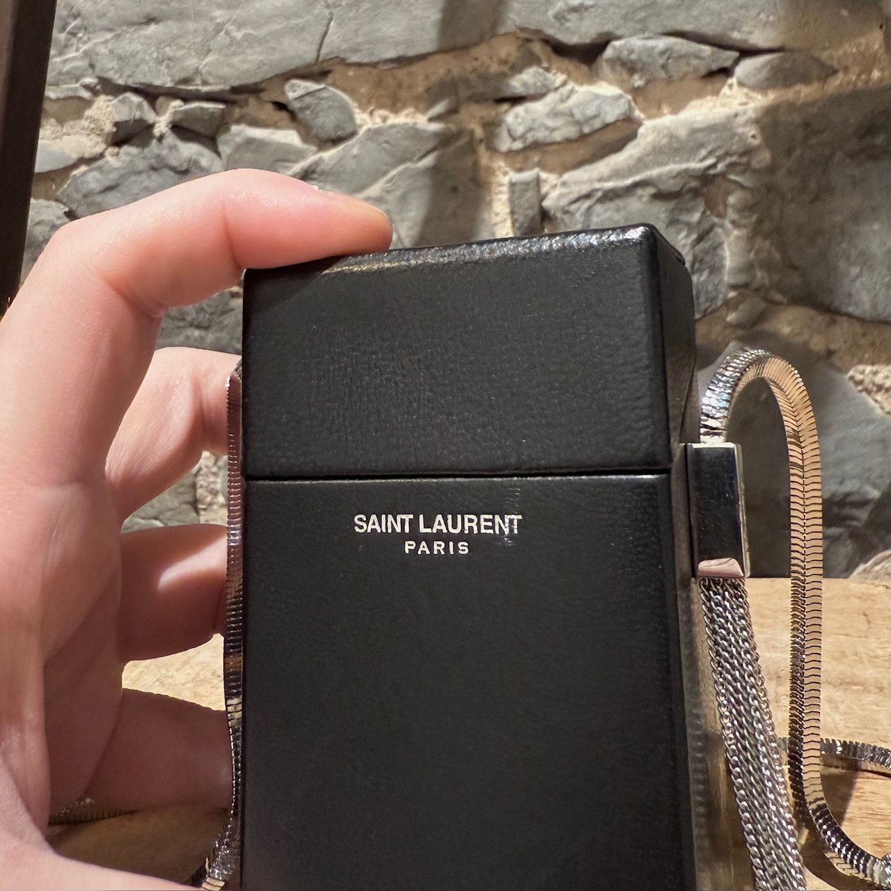 Saint Laurent Paris Saint Laurent Black Leather Smoking Box Chain Minaudiere Bag Size ONE SIZE - 10 Thumbnail
