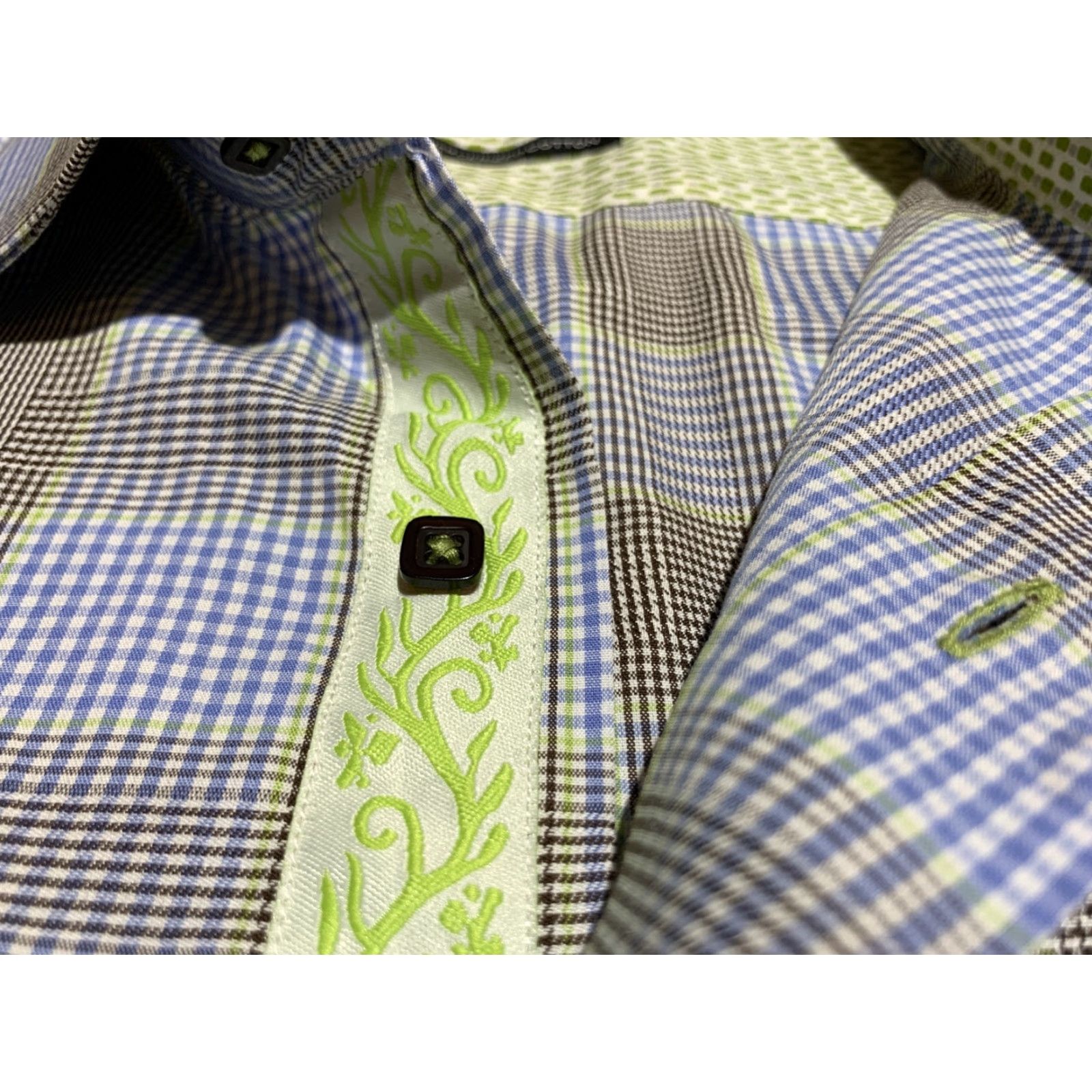 Vintage Visconti Uomo Dress Shirt XL Blue Brown Glenplaid 100% Cotton Long Sleeve Mens Size US XL / EU 56 / 4 - 4 Thumbnail