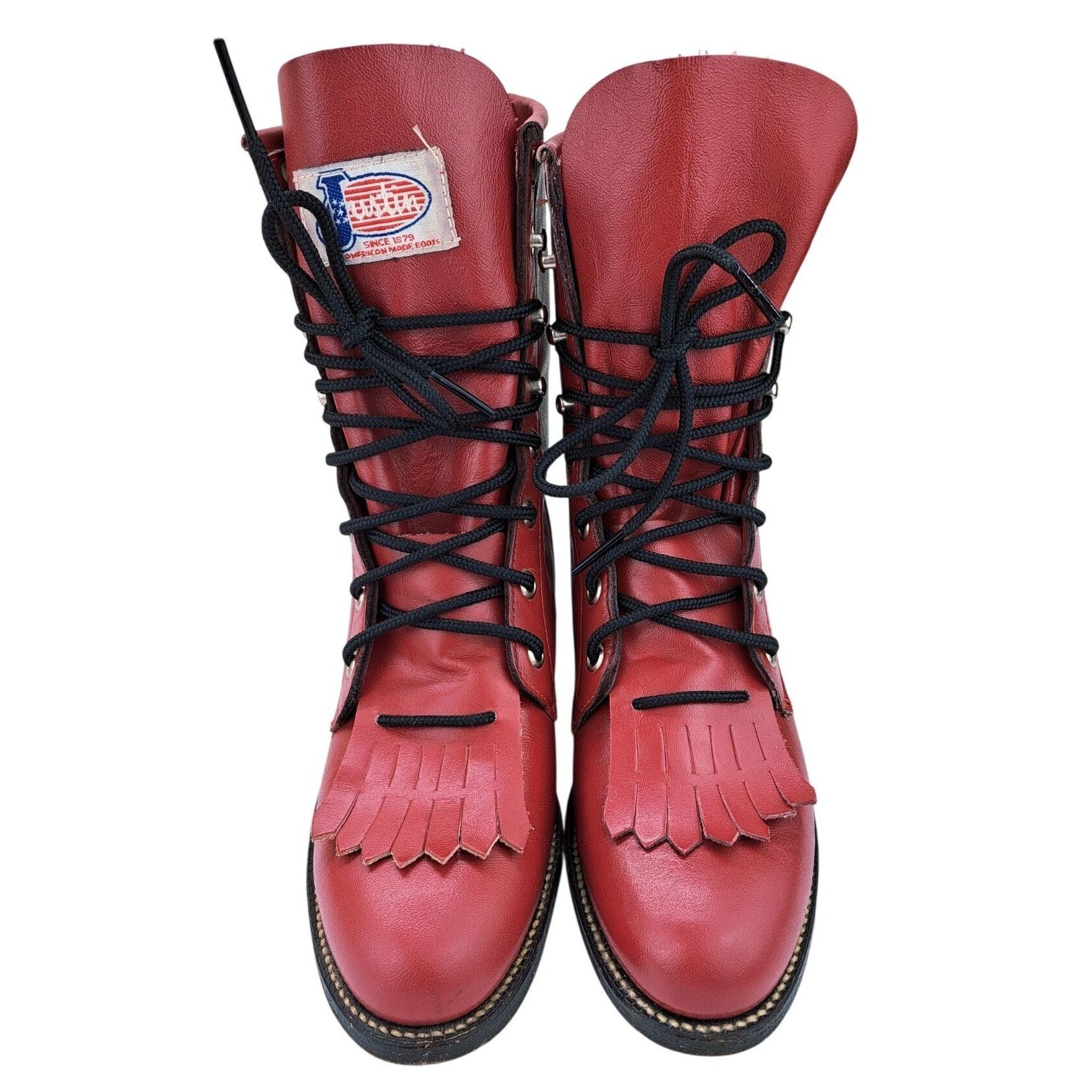 Justin Justin Women Red Leather Lace Up Roper Boots Size 5C Kiltie Size US 5 / IT 35 - 2 Thumbnail
