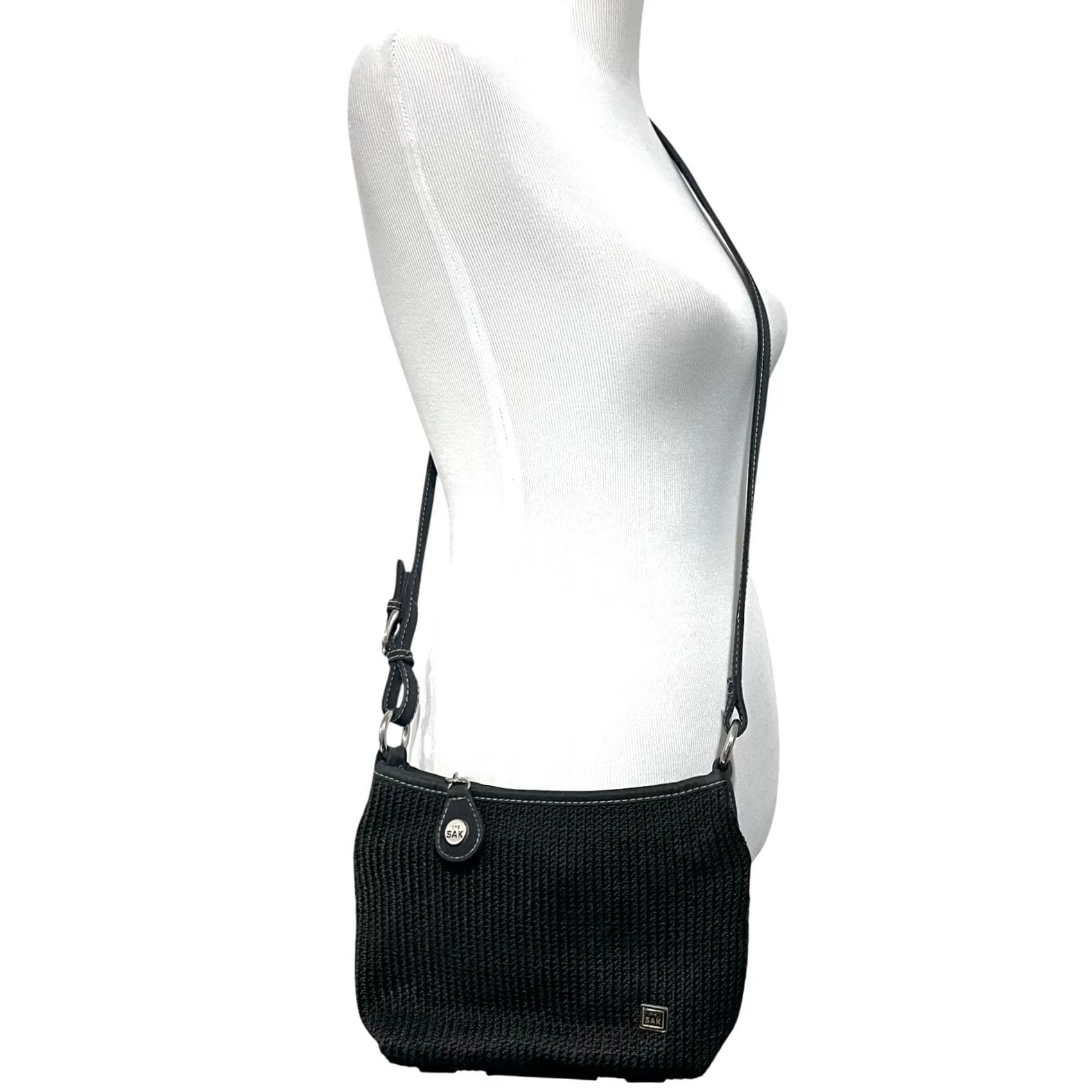 The Sak The Sak Purse Black Crochet Crossbody Bag Classic Slim Zipper 7x7” Style 4516 Size ONE SIZE - 3 Thumbnail