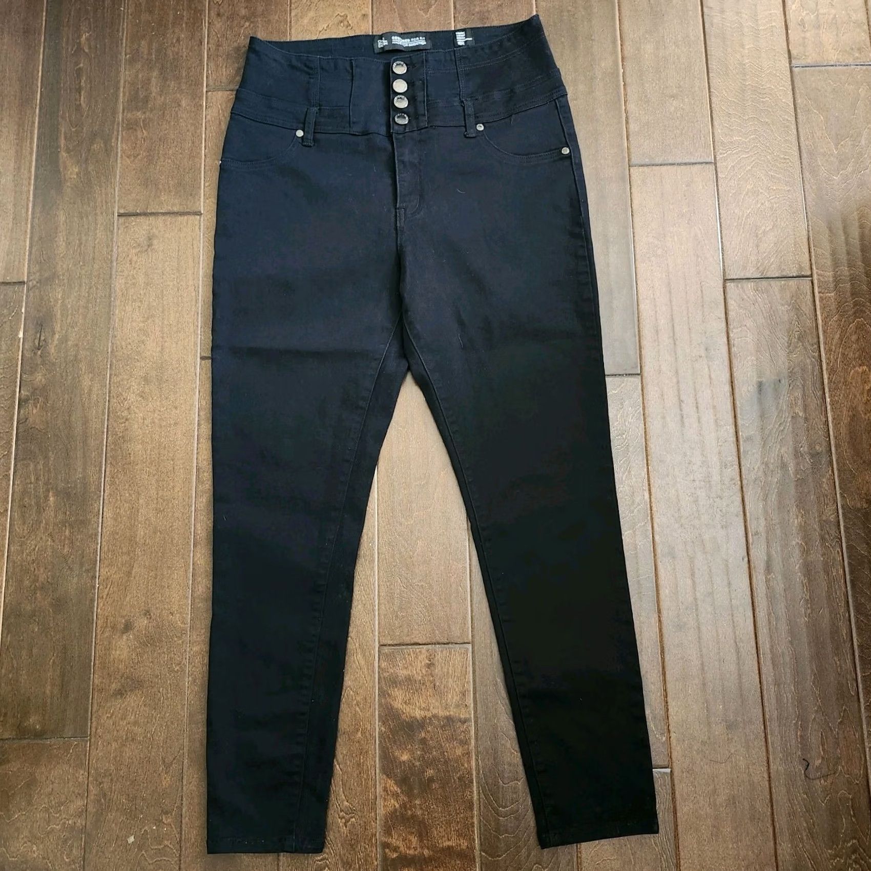 Vintage Chic Denim Jeans - 4 Button Black Denim Size 16 Womens Straight 5-Pocket Stretch Regular Inseam 30 in JS Size 38" / US 16 / IT 52 - 2 Thumbnail