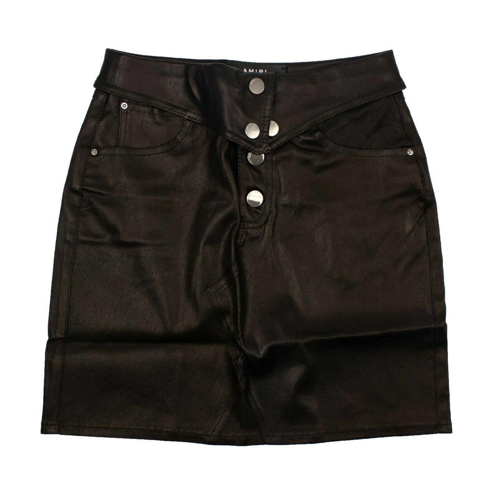 image of New Amiri Black Fold-Over Leather Skirt Size 2 $1590, Women's