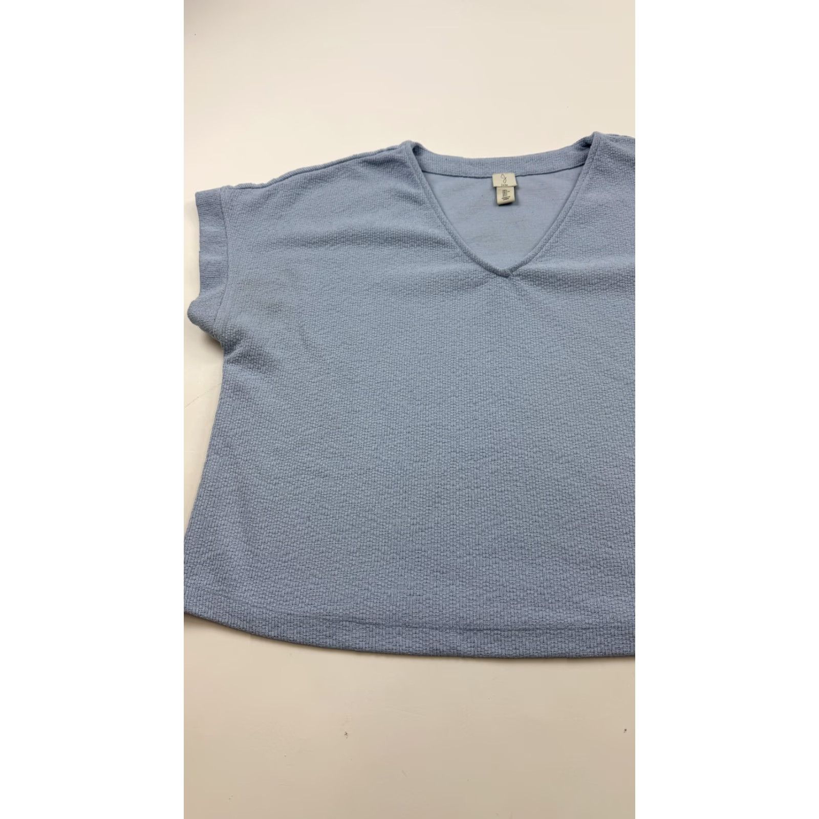 Joie JOIE Shirt Womens Large Blue Waffle Knit V-Neck Short Sleeve Cropped KN6566JL Size L / US 10 / IT 46 - 3 Thumbnail