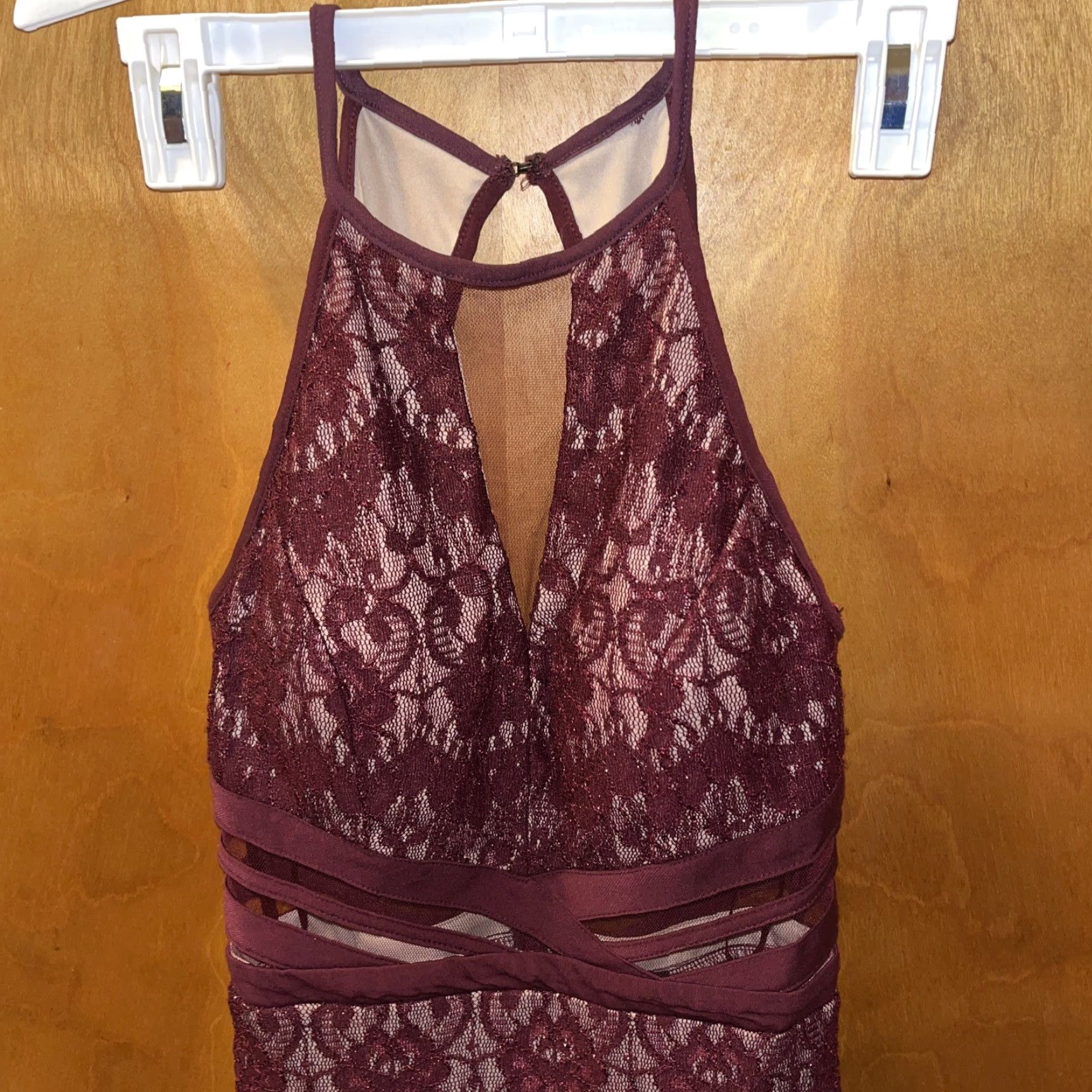 Vintage VINTAGE City Studio Burgundy Lace Club Dress Size 3 Women Short Sleeveless Halter Party Mini Size XS / US 0-2 / IT 36-38 - 2 Thumbnail