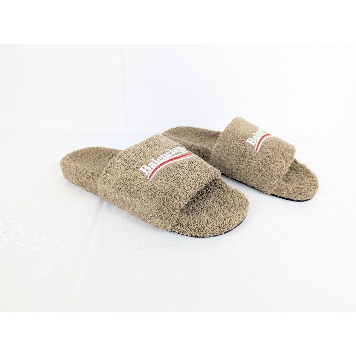 Balenciaga o1rshd1 Q:2 / Furry Slide in Khaki / White / Red Size US 8 / EU 41 - 9 Thumbnail