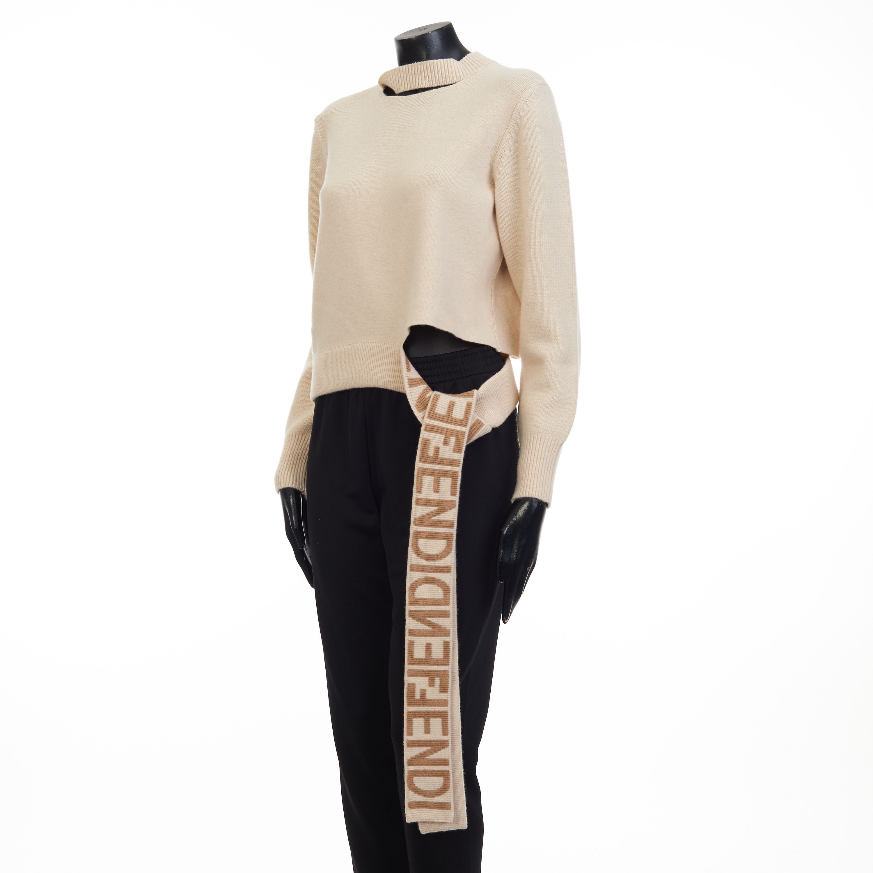 Fendi Beige Cashmere & Wool Sweater - Fendi Mirror Logo Motif Size M / US 6-8 / IT 42-44 - 2 Thumbnail