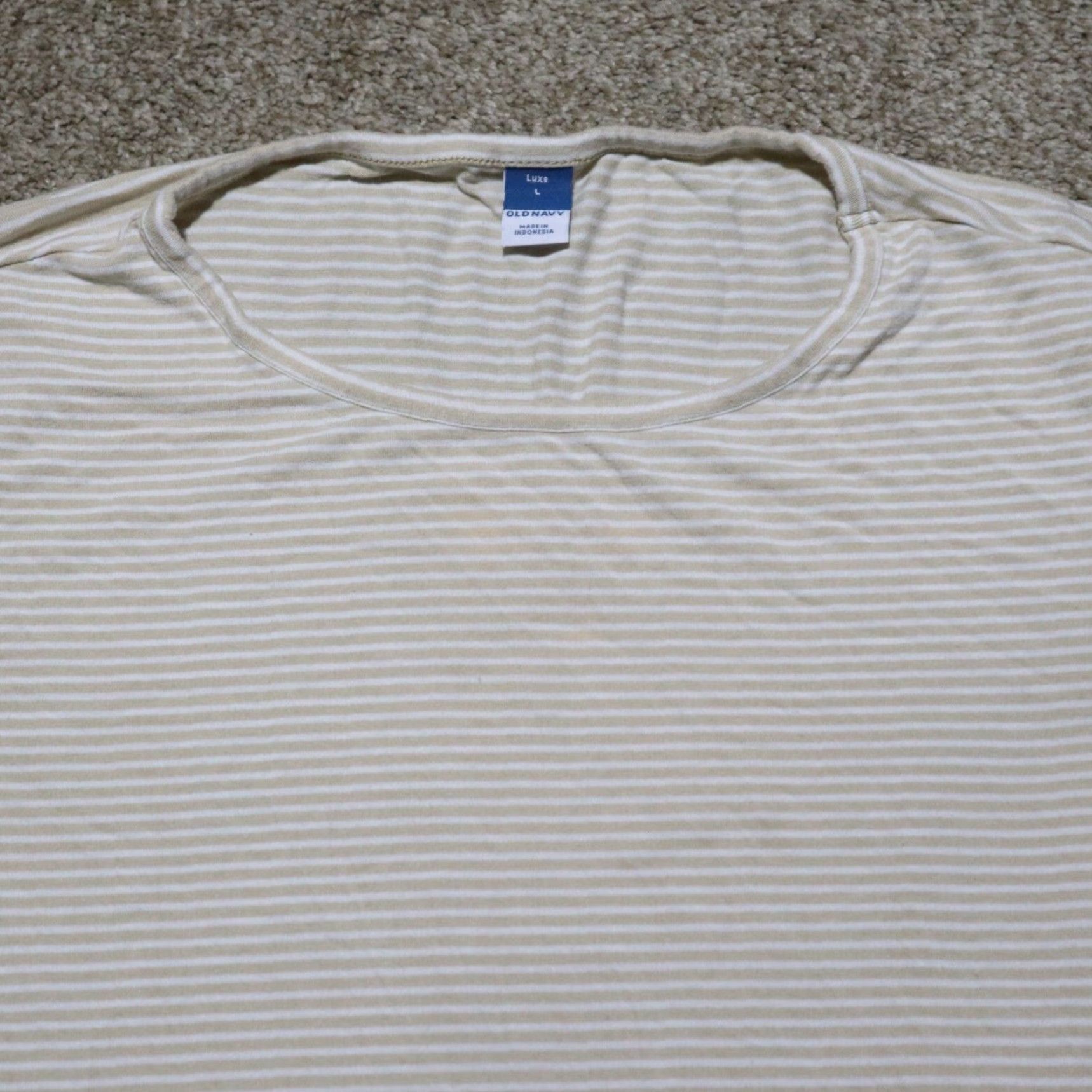 Old Navy Old Navy Shirt Women L Brown Striped Short Sleeve T-Shirt, Casual, Luxurious Navy Accents, Round Neck, 93% Cotton, 7% Polyester Size L / US 10 / IT 46 - 2 Thumbnail