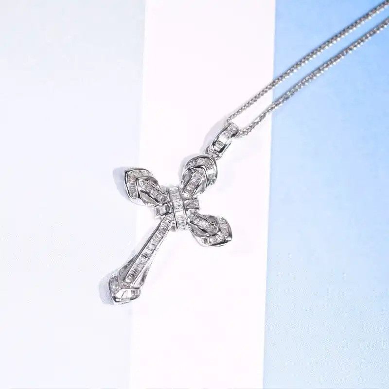 Jewelry × Sterling Silver 925 Silver Shinny Full Zircon Cross Pendant Necklace Size ONE SIZE - 3 Thumbnail