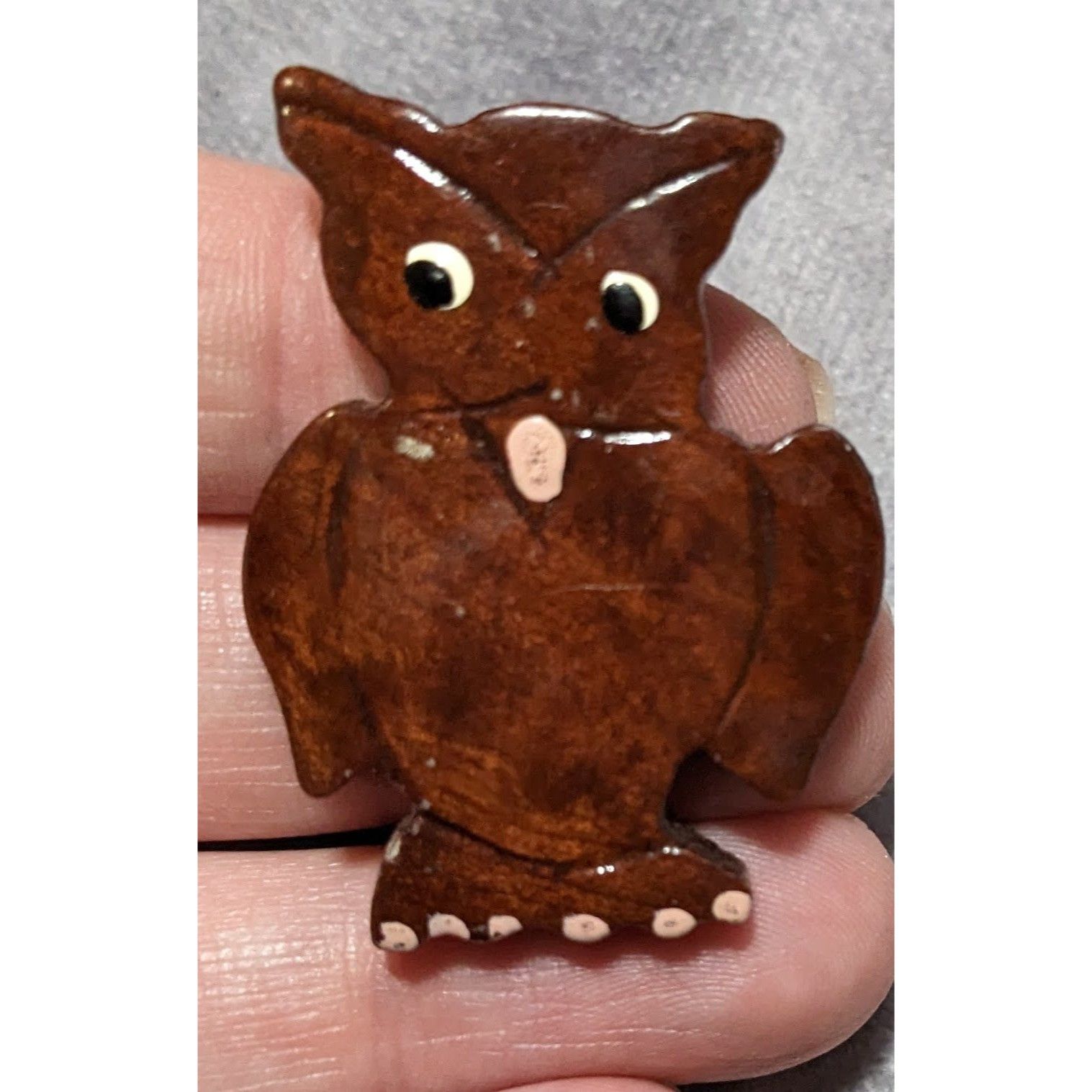 Other Vintage Hand Carved Wooden Brown Owl Brooch Size ONE SIZE - 3 Thumbnail