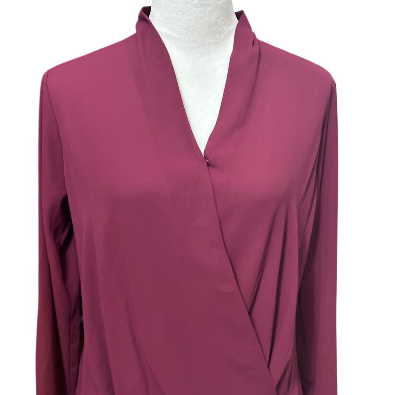 Other Pleione Blouse Purple Crepe Long Sleeve V Neck Faux Wrap XS Size XS / US 0-2 / IT 36-38 - 2 Thumbnail