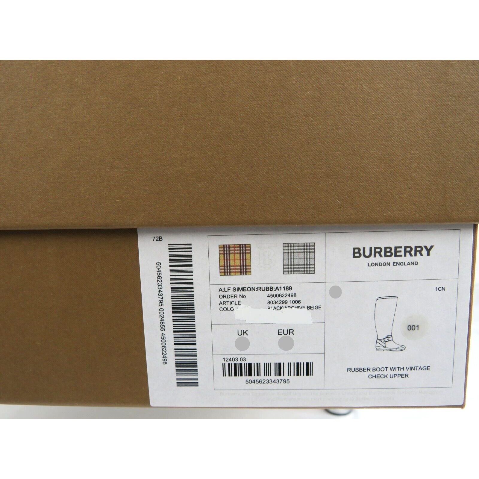 Burberry BURBERRY SIMEON BLACK RUBBER CHECK RAIN BOOTS US 7 EU 37 Size US 7 / IT 37 - 14 Thumbnail