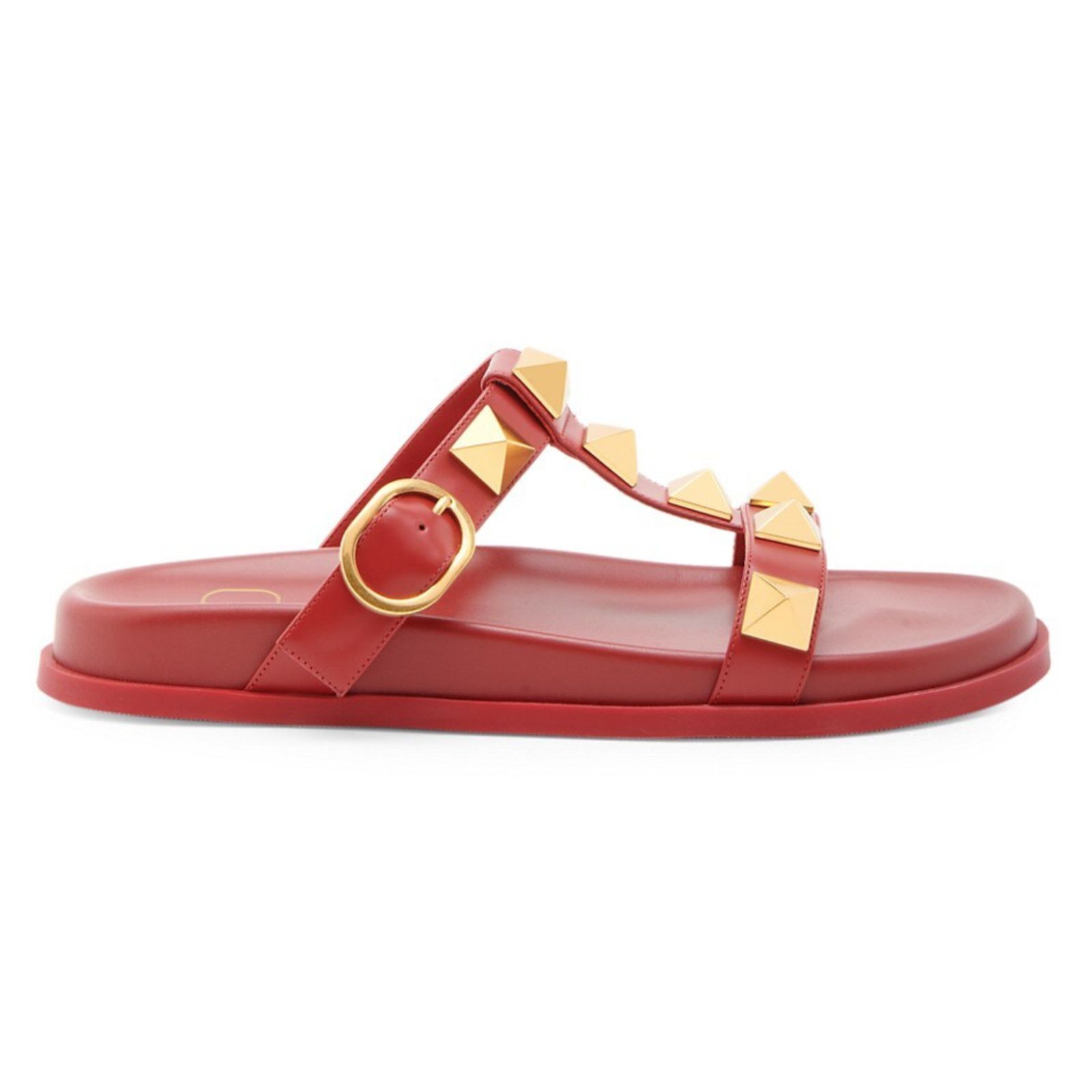 Valentino Valentino Rockstud Roman Stud Rosso Red Gold Leather Slide Size US 6 / IT 36 - 1 Thumbnail