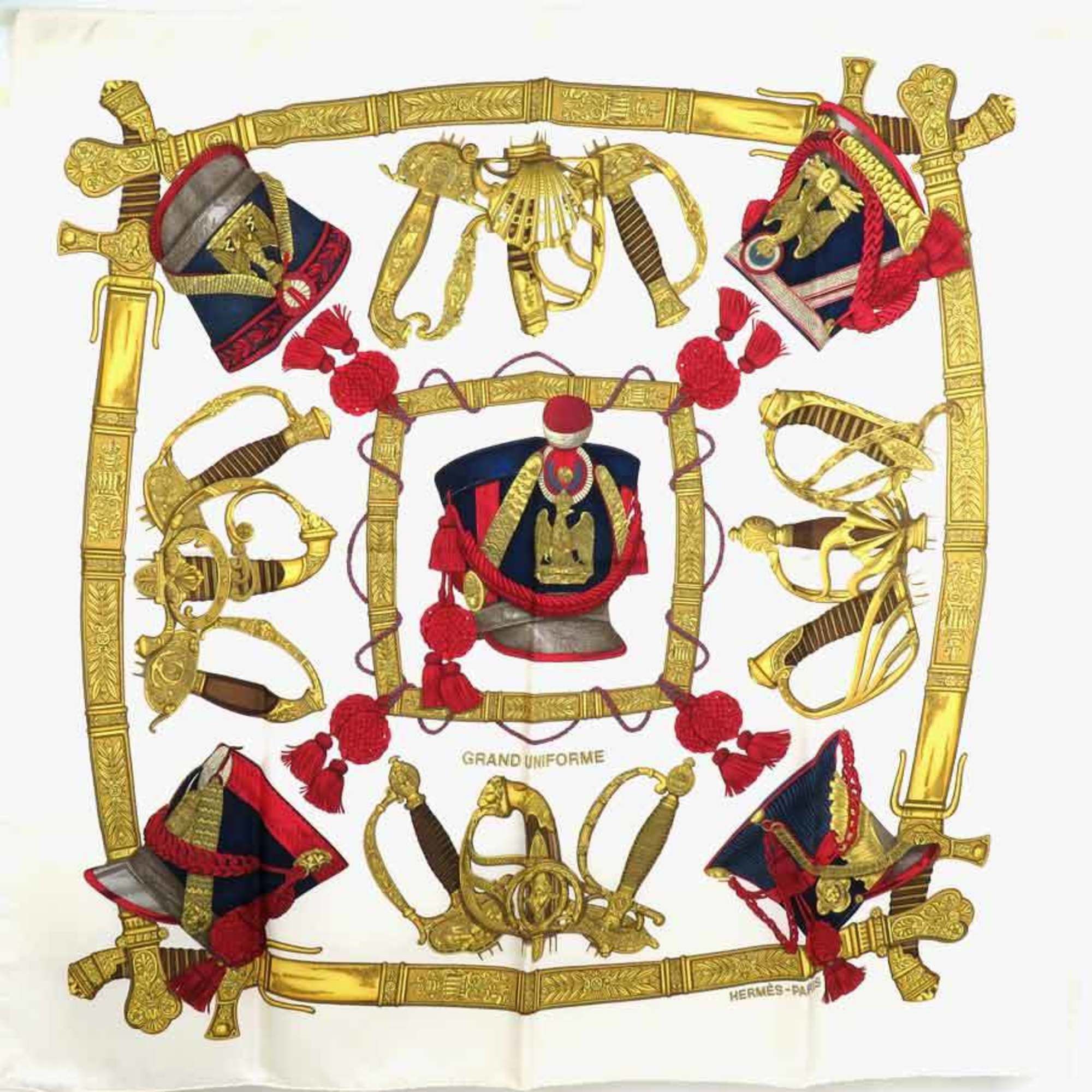 image of Hermes Scarf Carre 90 Grand Uniforme Silk Off-White/multicolor Ladies in Black, Women's