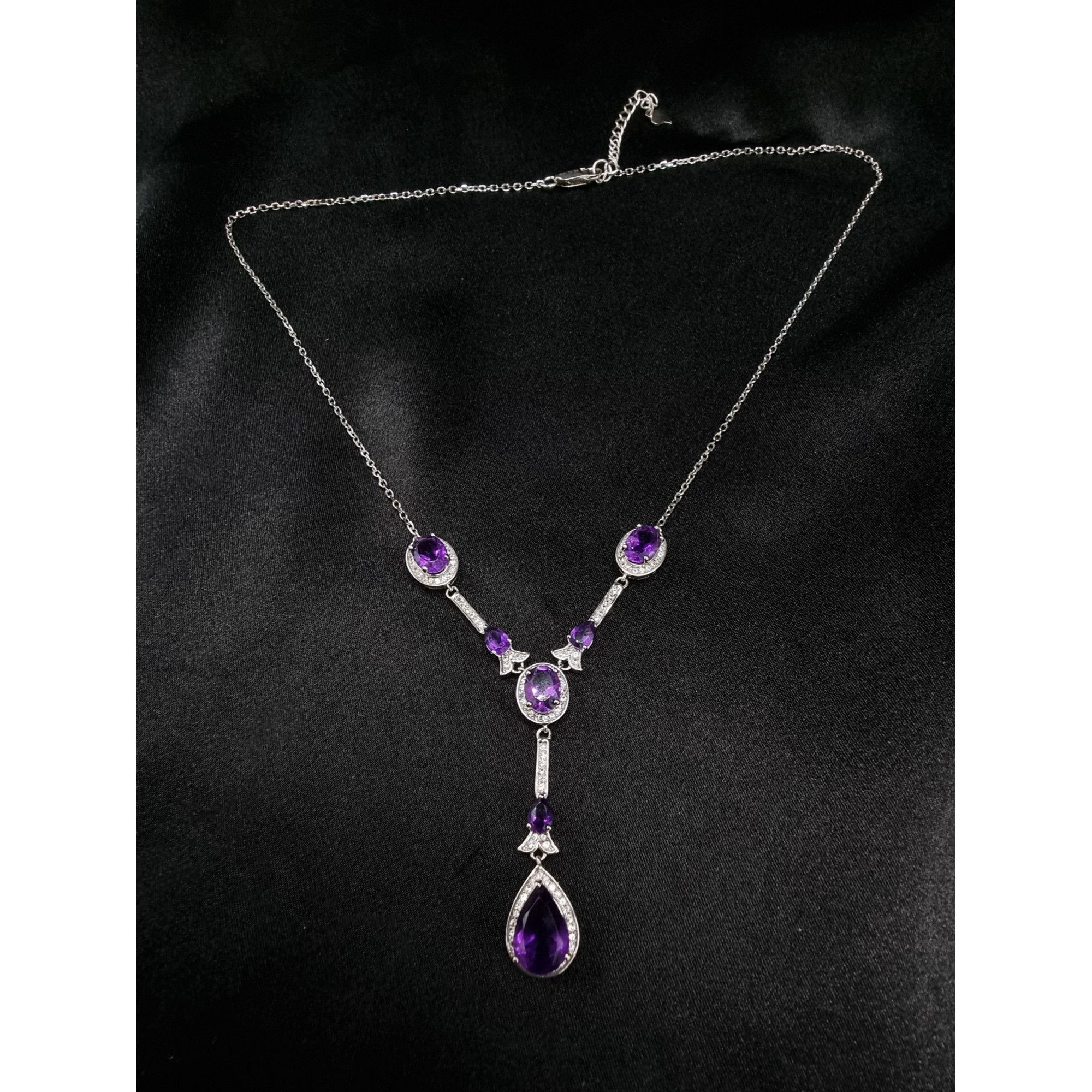 Vintage JCL 925 Sterling Silver Amethyst Necklace With Teardrop & Ov Size ONE SIZE - 5 Thumbnail