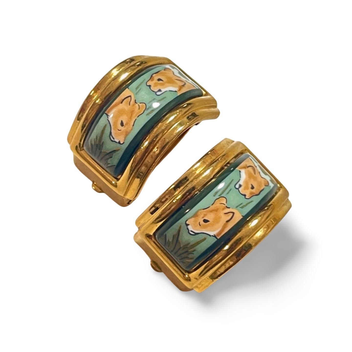 Hermes Vintage Hermes cloisonné enamel golden earrings, lion Size ONE SIZE - 10 Thumbnail