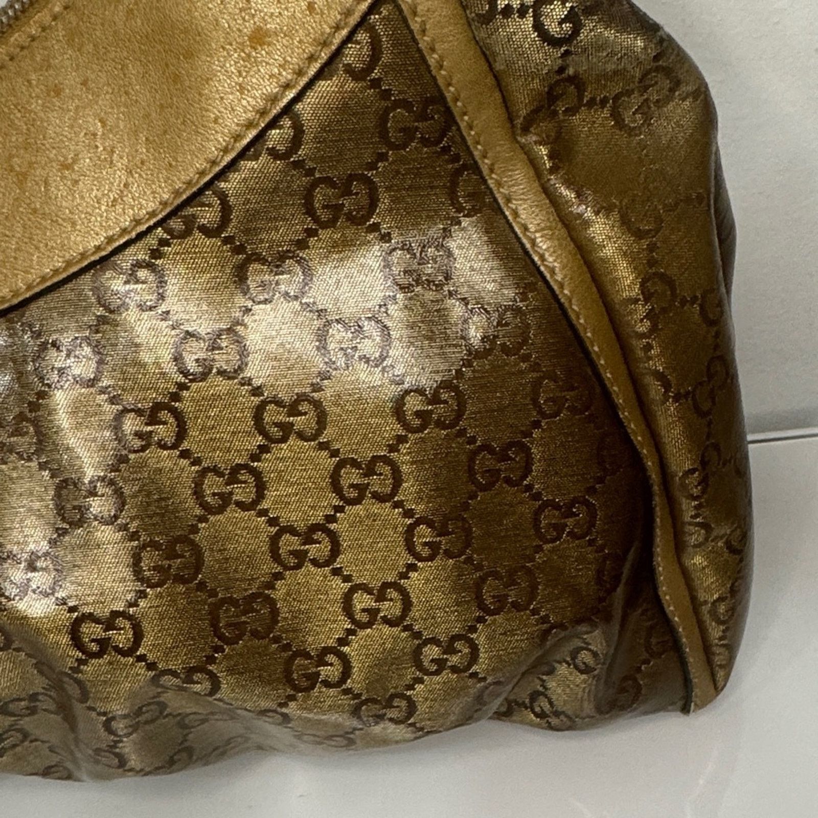 Gucci 💛GUCCI Gold Metallic GG Coated Canvas Hobo Bag 💛 Size ONE SIZE - 4 Thumbnail