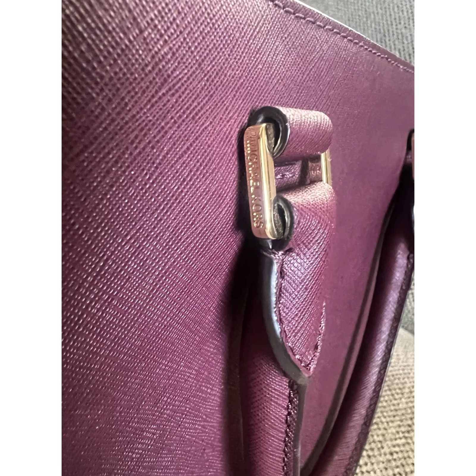Michael Kors MICHAEL KORS Medium Kellen Saffiano Bag Burgundy Plum Leather Satchel Womens Size ONE SIZE - 6 Thumbnail