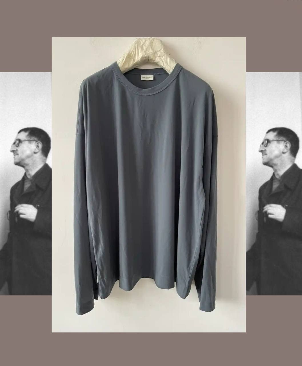 Dries Van Noten Grey Crepe Long Sleeve T-Shirt Oversized