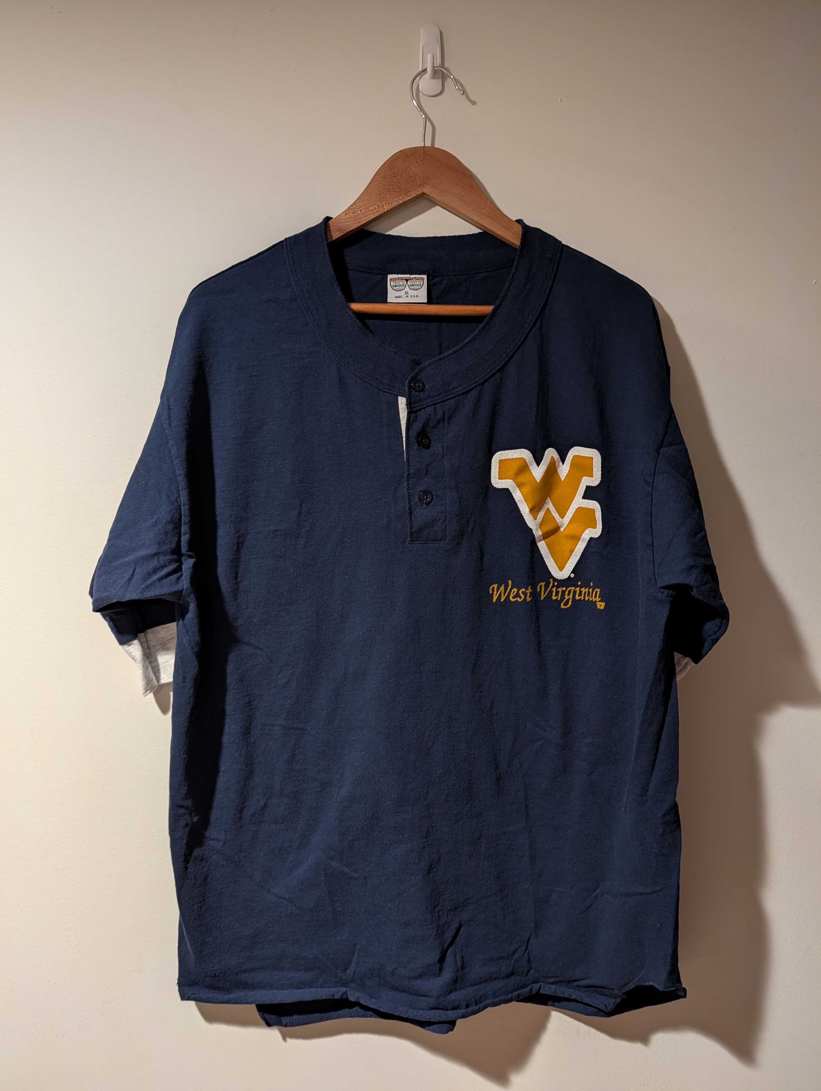 NCAA Vintage 90s West Virginia College University Sports Henley Size US XL / EU 56 / 4 - 1 Thumbnail