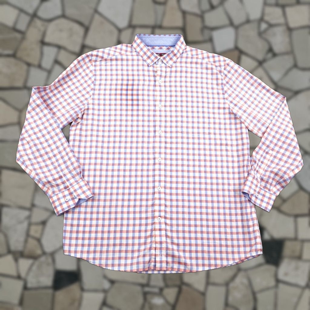 Johnston & Murphy Johnston & Murphy Shirt XL White Blue Orange Gingham Check XC4 Extreme Comfort Men's Button-Up Long Sleeve Size US XL / EU 56 / 4 - 1 Thumbnail
