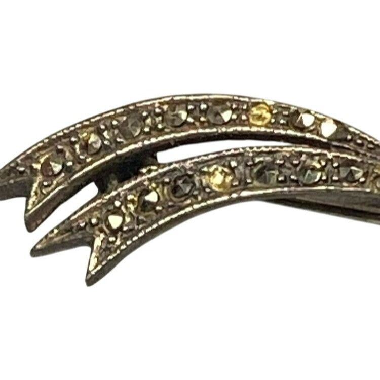 Other Vintage 925 Sterling Silver Brooch With Black Onyx Heart & M Size ONE SIZE - 5 Thumbnail