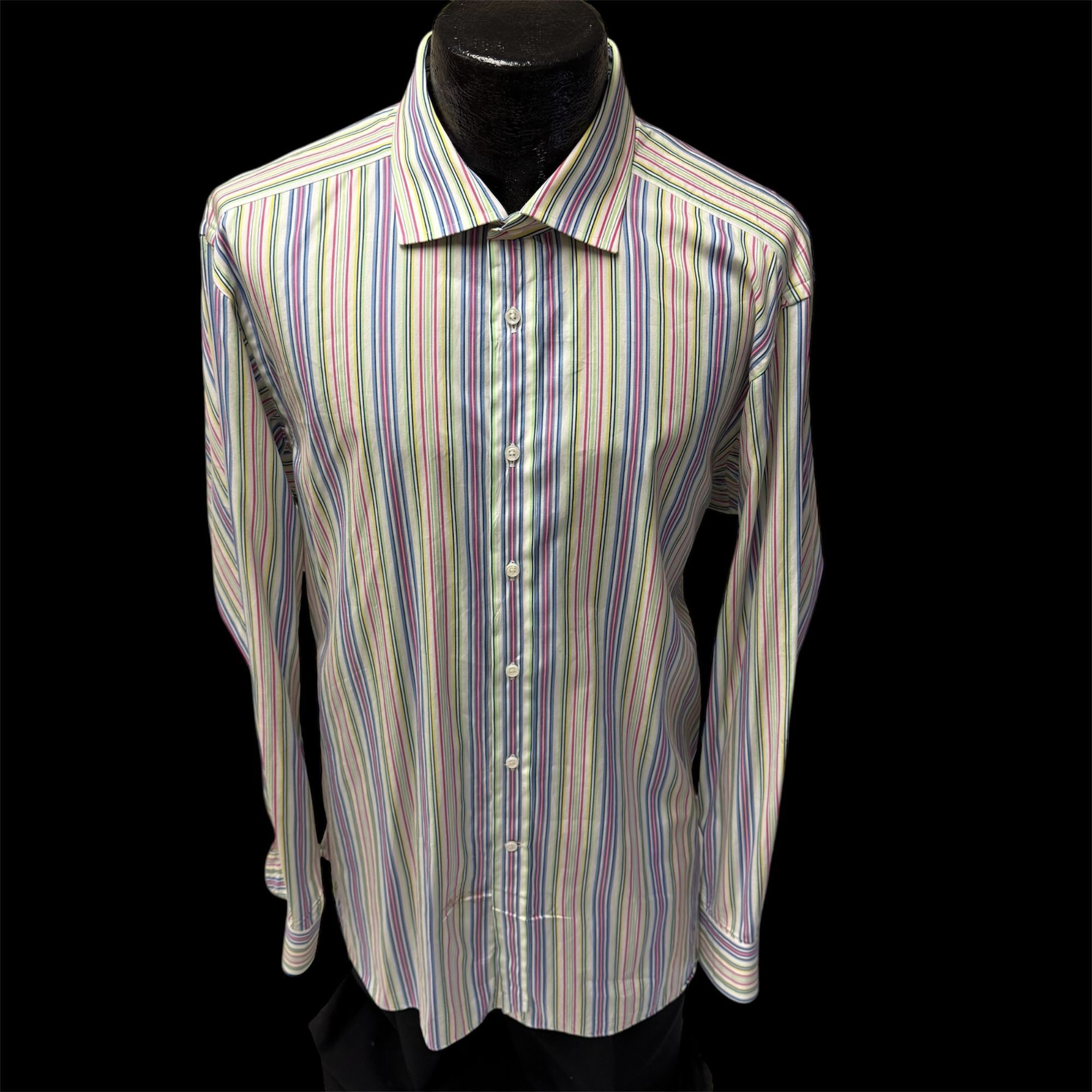 Ralph Lauren Purple Label Vtg Ralph Lauren Italy PURPLE LABEL RAINBOW Stripe Shirt Size US XL / EU 56 / 4 - 1 Thumbnail