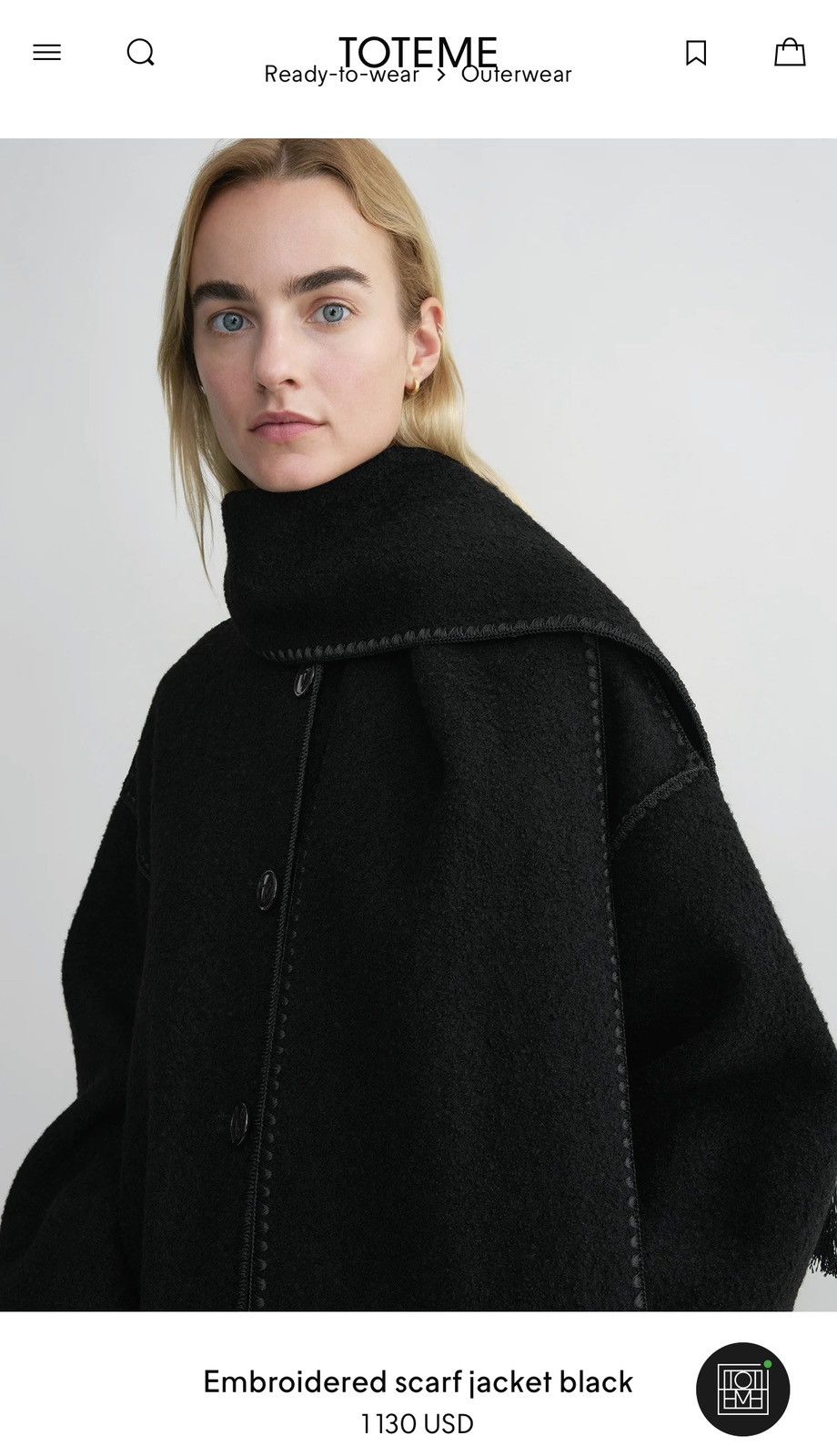 Designer × Toteme Toteme NWT avant garde wool blend embroidered scarf jacket Size XS / US 0-2 / IT 36-38 - 5 Thumbnail
