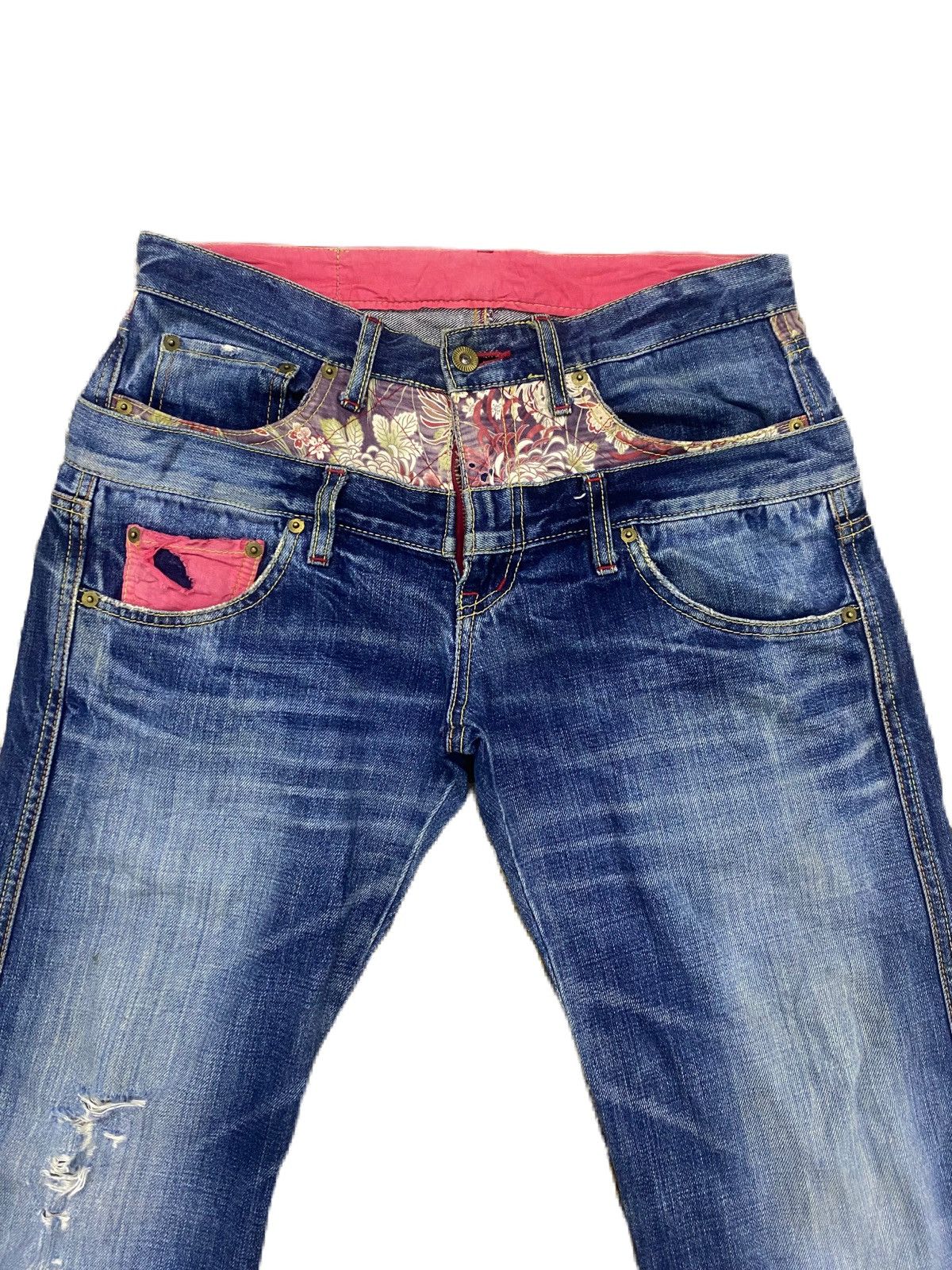 Eternal × Japanese Brand × Kapital JAPAN BRAND ETERNAL DOUBLE WAIST JEANS, KAPITAL STYLE RIPPED Size US 31 - 5 Thumbnail