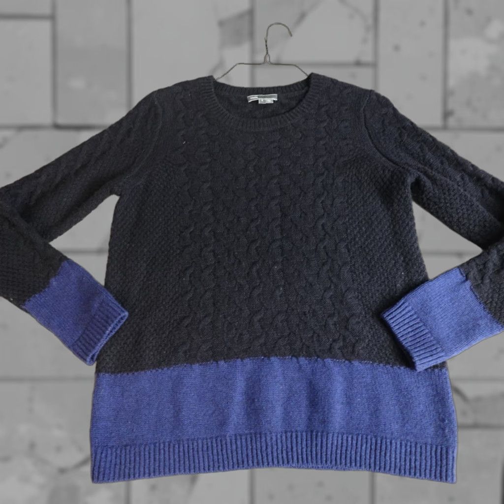 Vince Vince Women's Sweater Small Blue Cable Knit Wool Yak Colorblock Pullover Crew Neck Long Sleeve Casual Knit Size S / US 4 / IT 40 - 1 Thumbnail