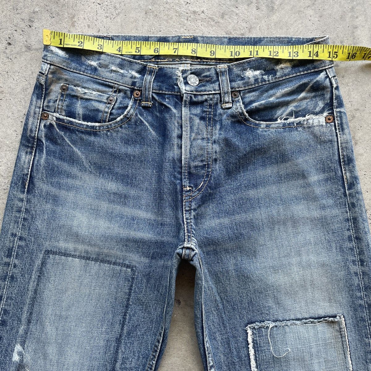 Japanese Brand W30💥 Vintage D.M.G Patchwork Faded Distressed Jeans Pants Size US 30 / EU 46 - 5 Thumbnail