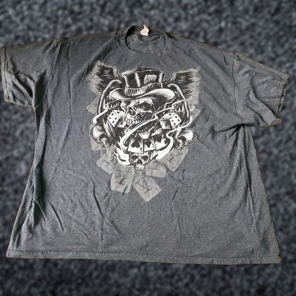 Gildan VINTAGE Y2K Men's 3XL Skull T-Shirt Rocker Style Cotton Blend Gray Short Sleeve Crew Neck 2000s Size US XXL / EU 58 / 5 - 1 Thumbnail