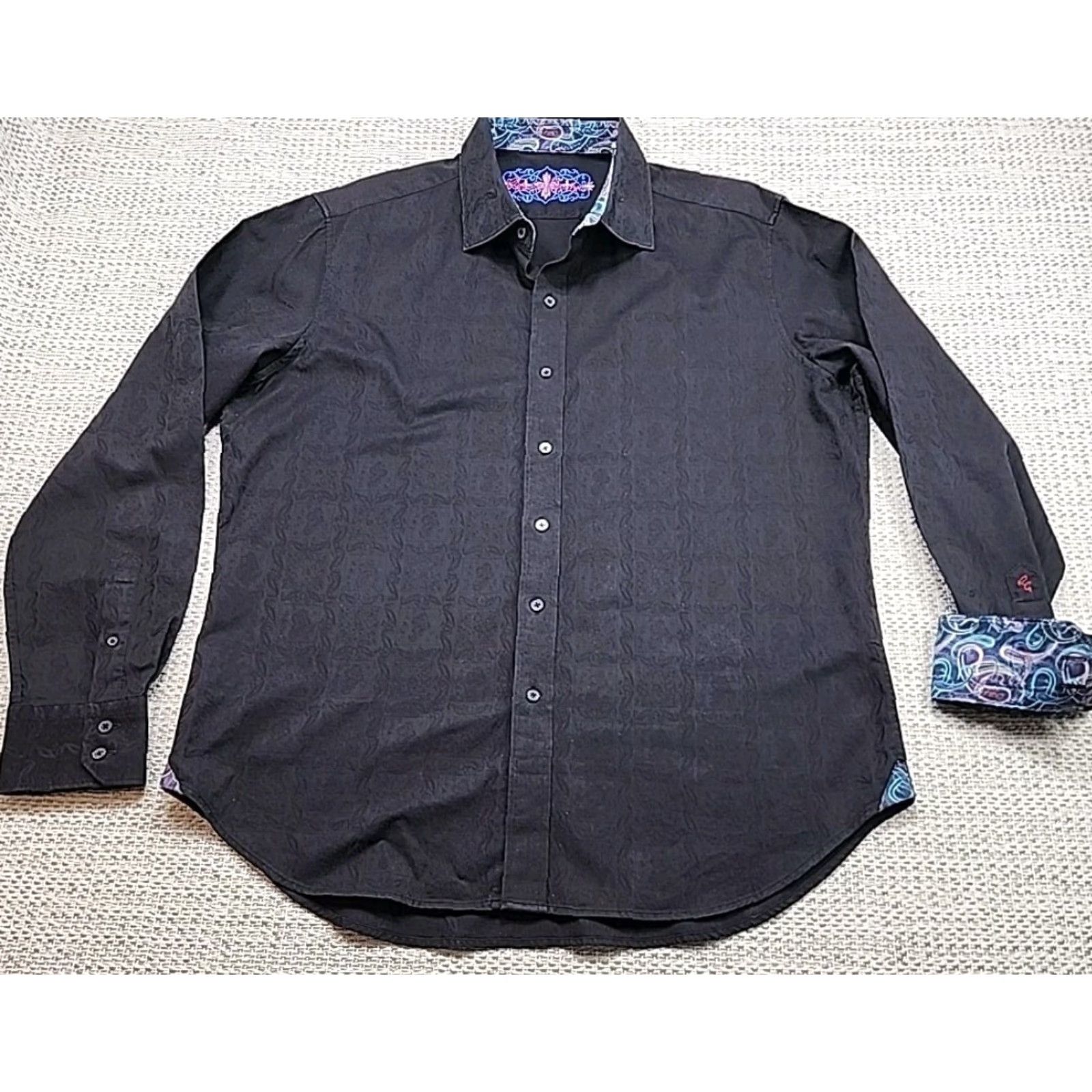 Robert Graham Robert Graham Shirt Mens XL Paisley Black Ghost Floral Art Flip Cuff Classic Fit Button-Up Size US XL / EU 56 / 4 - 2 Thumbnail