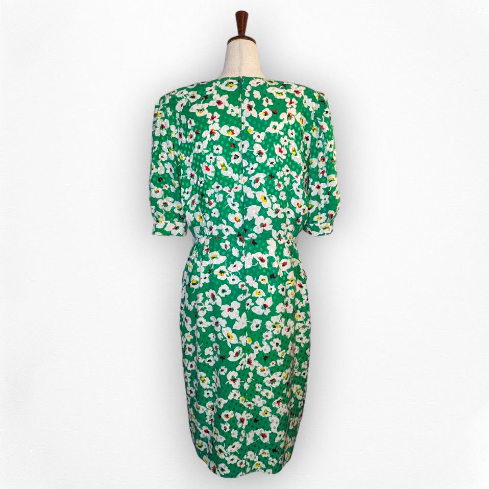 Nina Ricci × Vintage Vintage 80s kelly green floral silk dress sz FR 46 US 12 Size XL / US 12-14 / IT 48-50 - 2 Thumbnail