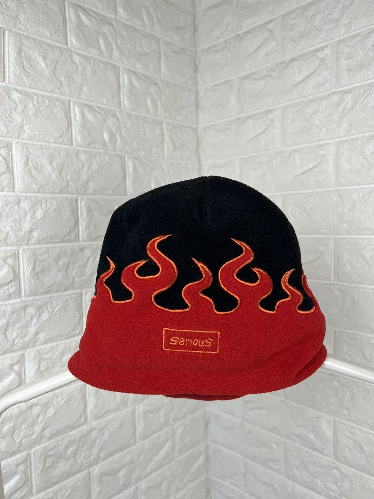 Japanese Brand Fire Flame Red Beanie Hat Size ONE SIZE - 1 Thumbnail