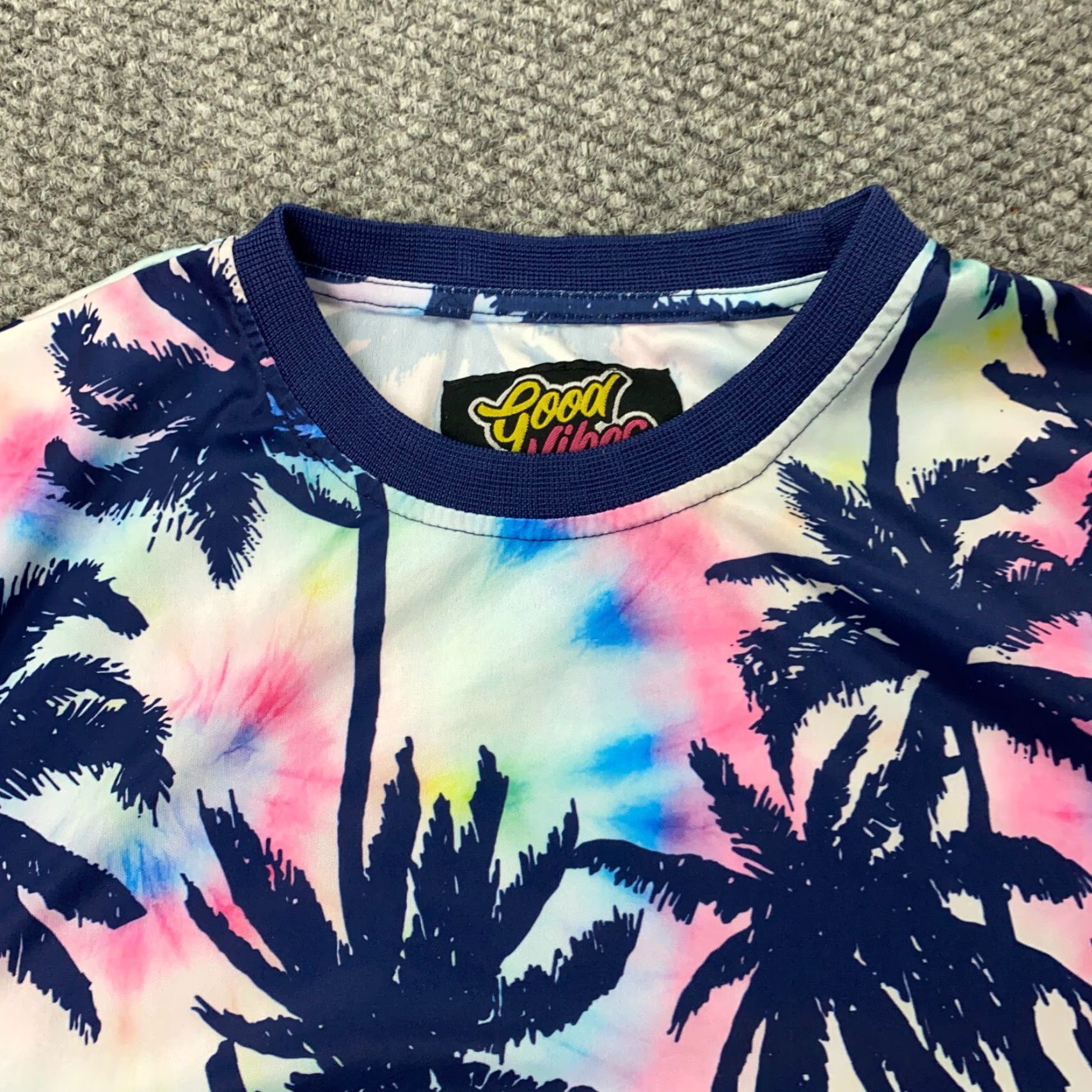 Vintage Good Vibes Shirt Mens L Blue Short Sleeve Crew Neck Beach Palm Trees T-Shirt 90s? (No 90s) Size US L / EU 52-54 / 3 - 4 Thumbnail