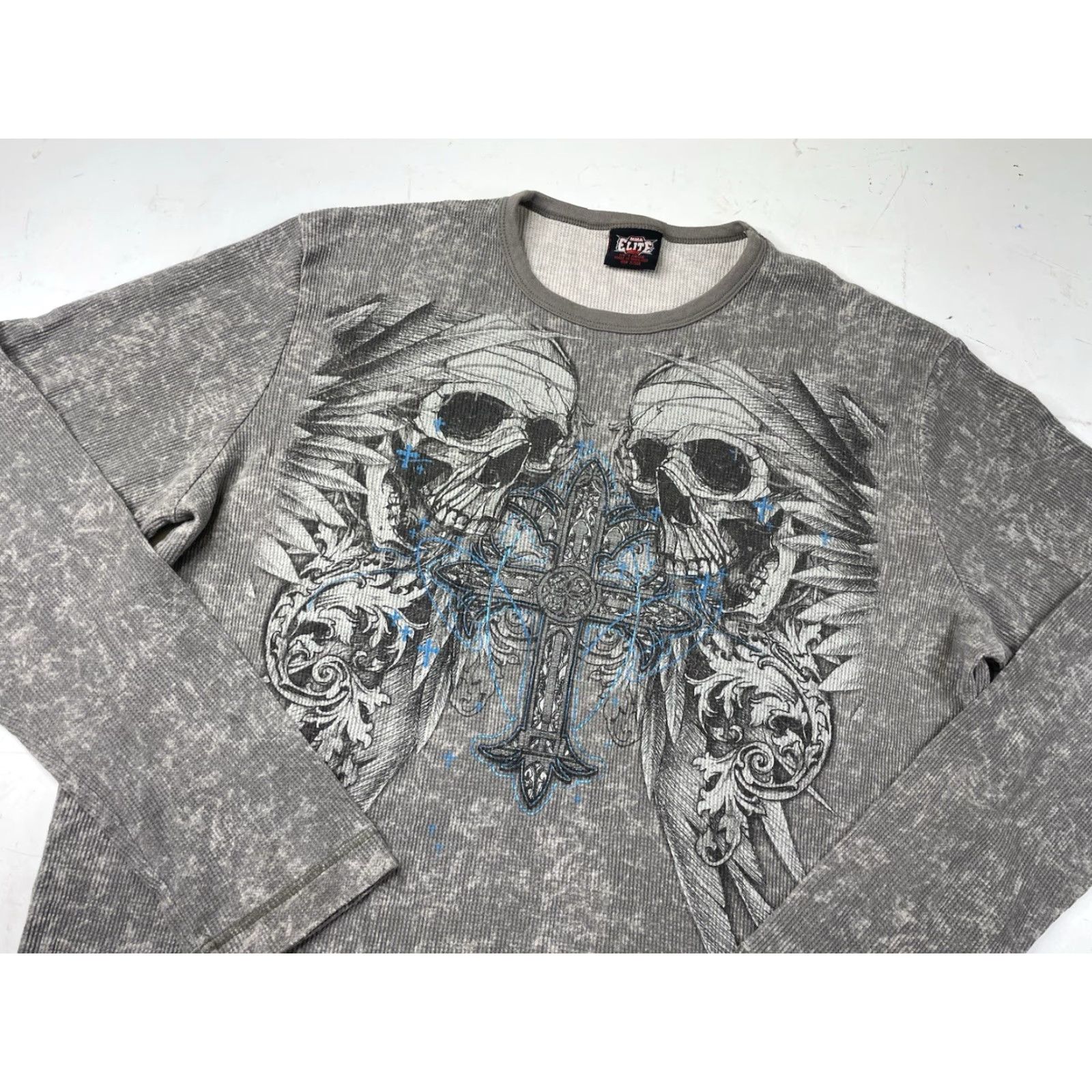 Vintage VINTAGE MMA Elite Skull Shirt Mens 2XL Gray Long Sleeve Thermal Crew Neck Size US XXL / EU 58 / 5 - 2 Thumbnail