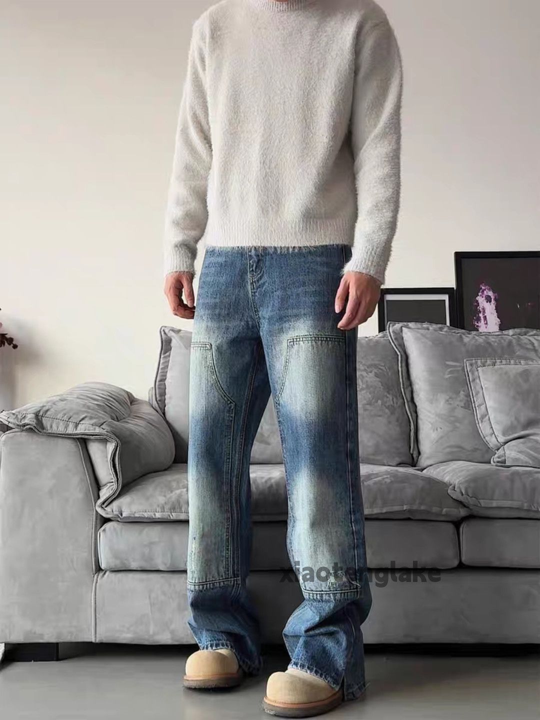 Jean × Vintage washed faded utility skate hiphop flared carpenter jeans Size US 32 / EU 48 - 2 Thumbnail