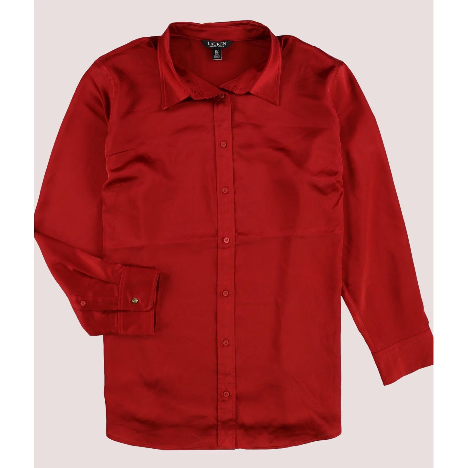Ralph Lauren Ralph Lauren Womens Button Up Shirt, brightred, Plus Size 3X, Satin Charmeuse Size XXL / US 16-18 / IT 52-54 - 1 Thumbnail