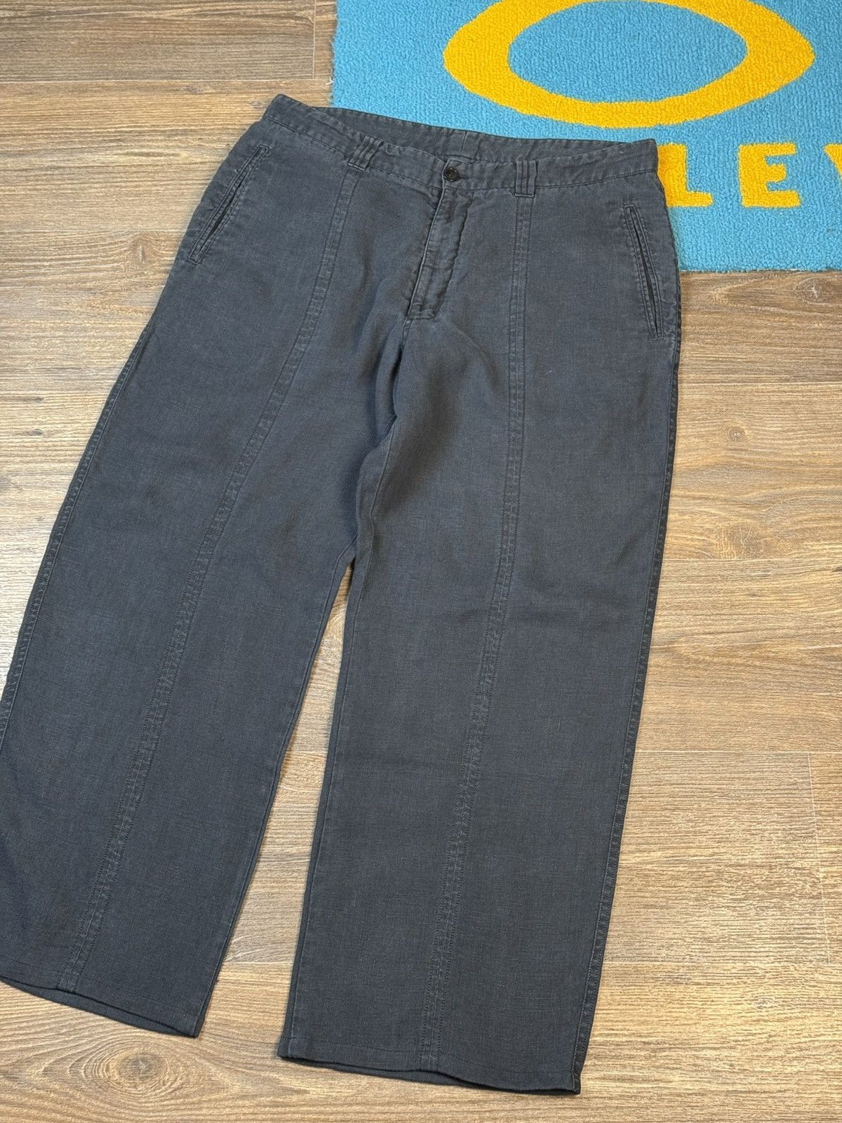 Armani Collezioni × Vintage Vintage Armani Collezioni Blue Wide Linen Pant Size US 33 - 3 Thumbnail