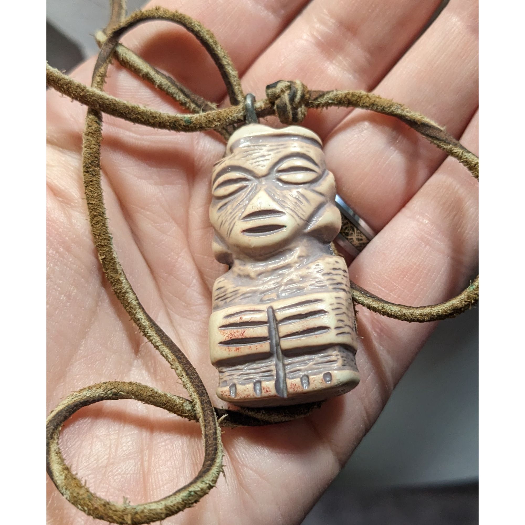 Other Tribal Pendant Necklace With Unique Figure Carving On Brown Size ONE SIZE - 4 Thumbnail