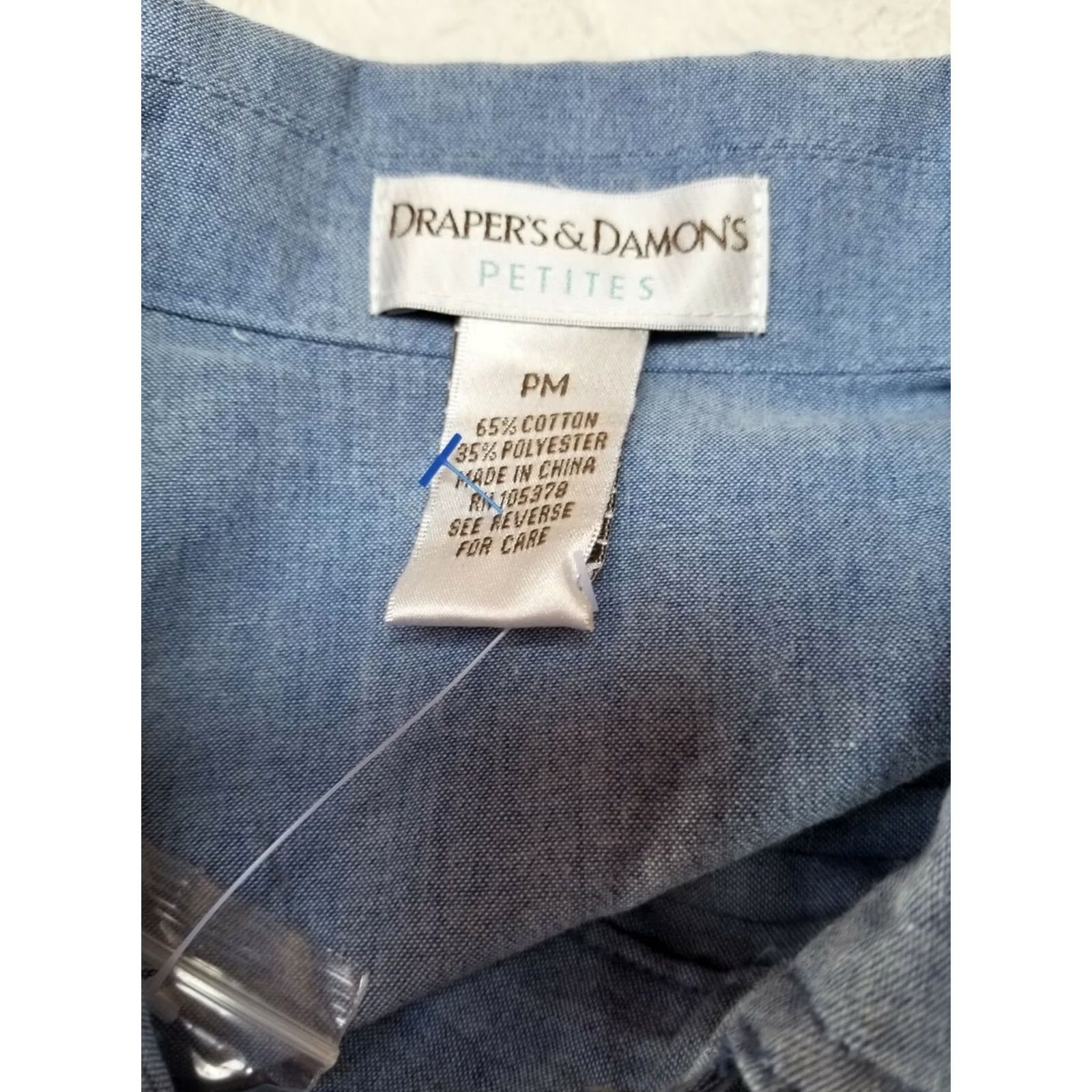 Vintage Draper's & Damon's Womens PM Button Front Jacket Light Blue Pockets Chambray Petite Regular Size PM Jacket Women Overall Blue Pattern Solid" Size M / US 6-8 / IT 42-44 - 3 Thumbnail