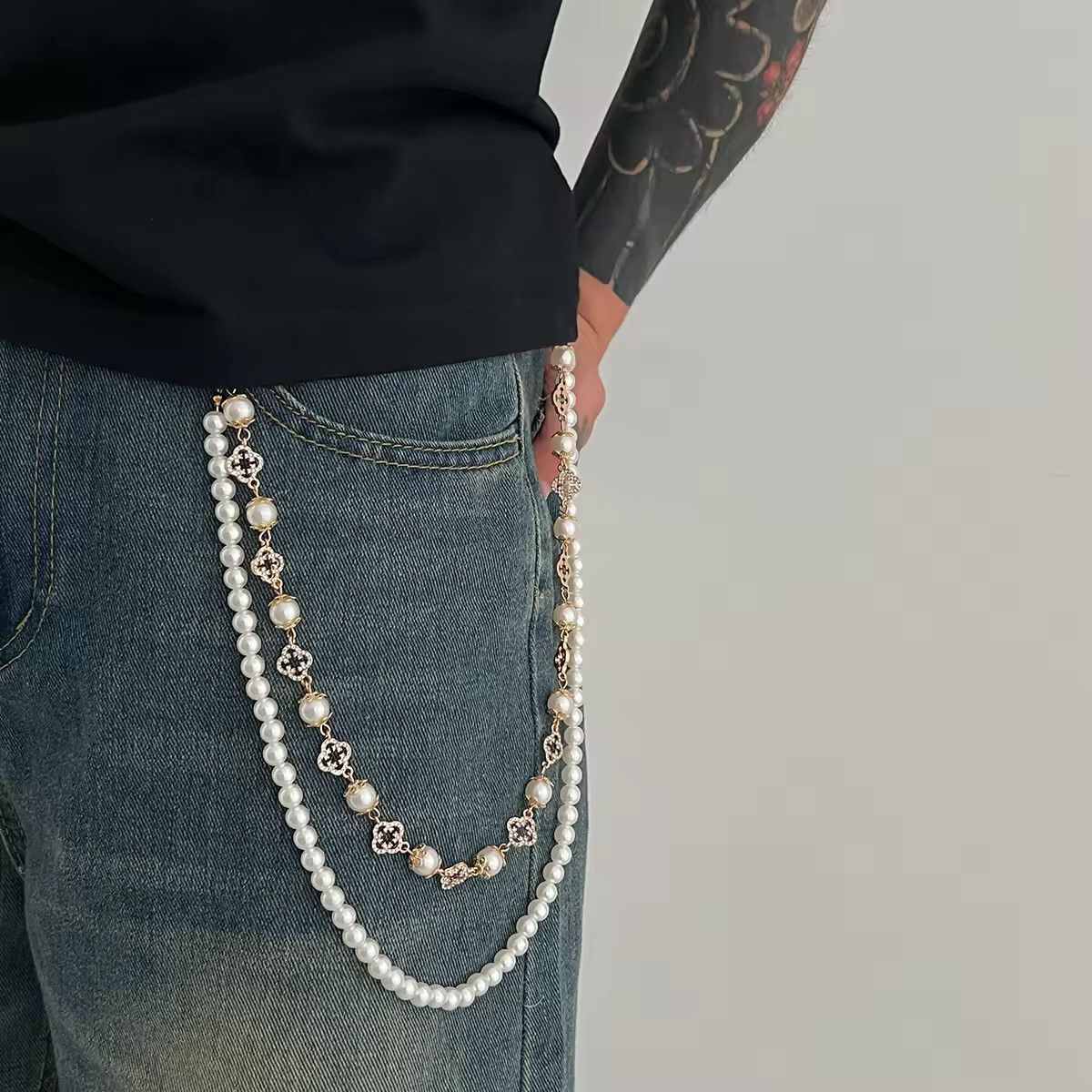 Other 2 Layer Flower Rhinestone Beads Jeans Chain Size ONE SIZE - 1 Thumbnail