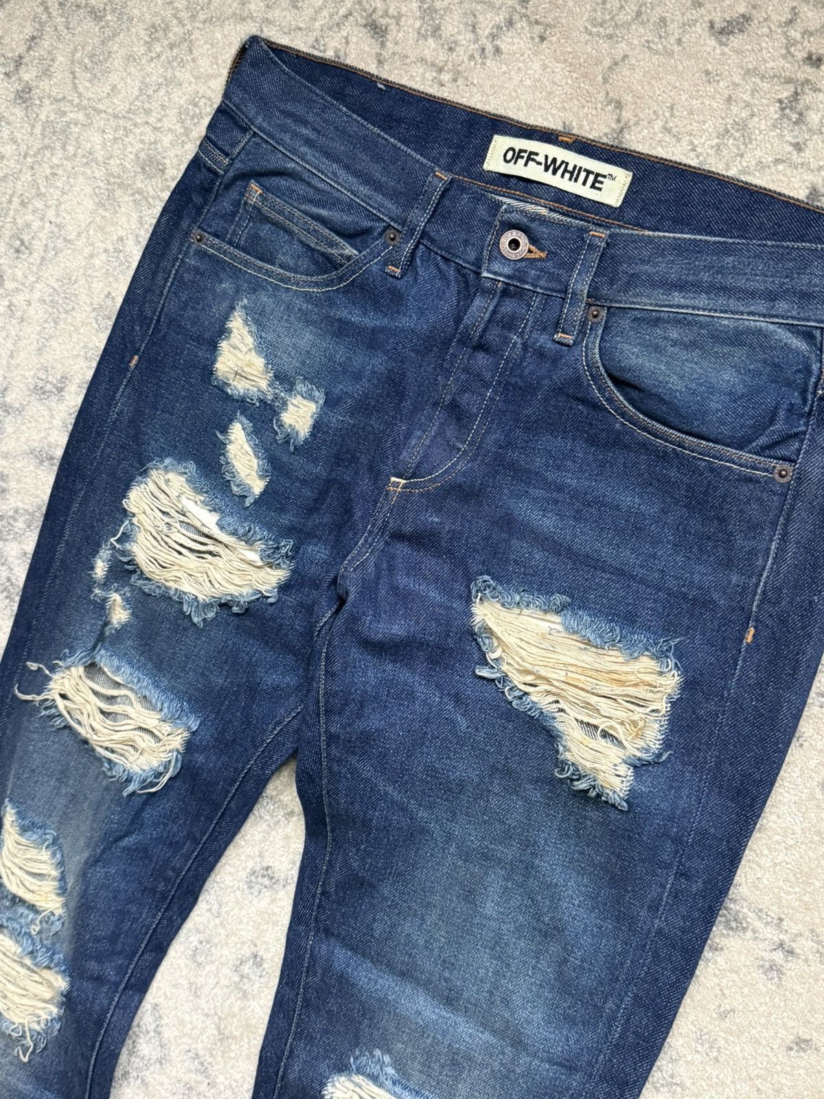 Off-White Off white diagonals distressed denim jeans Size US 34 / EU 50 - 3 Thumbnail